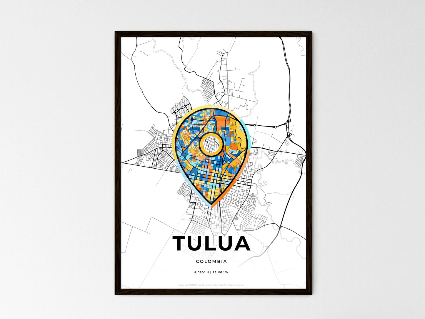 Tulua Colombia wedding art map with pointer icon