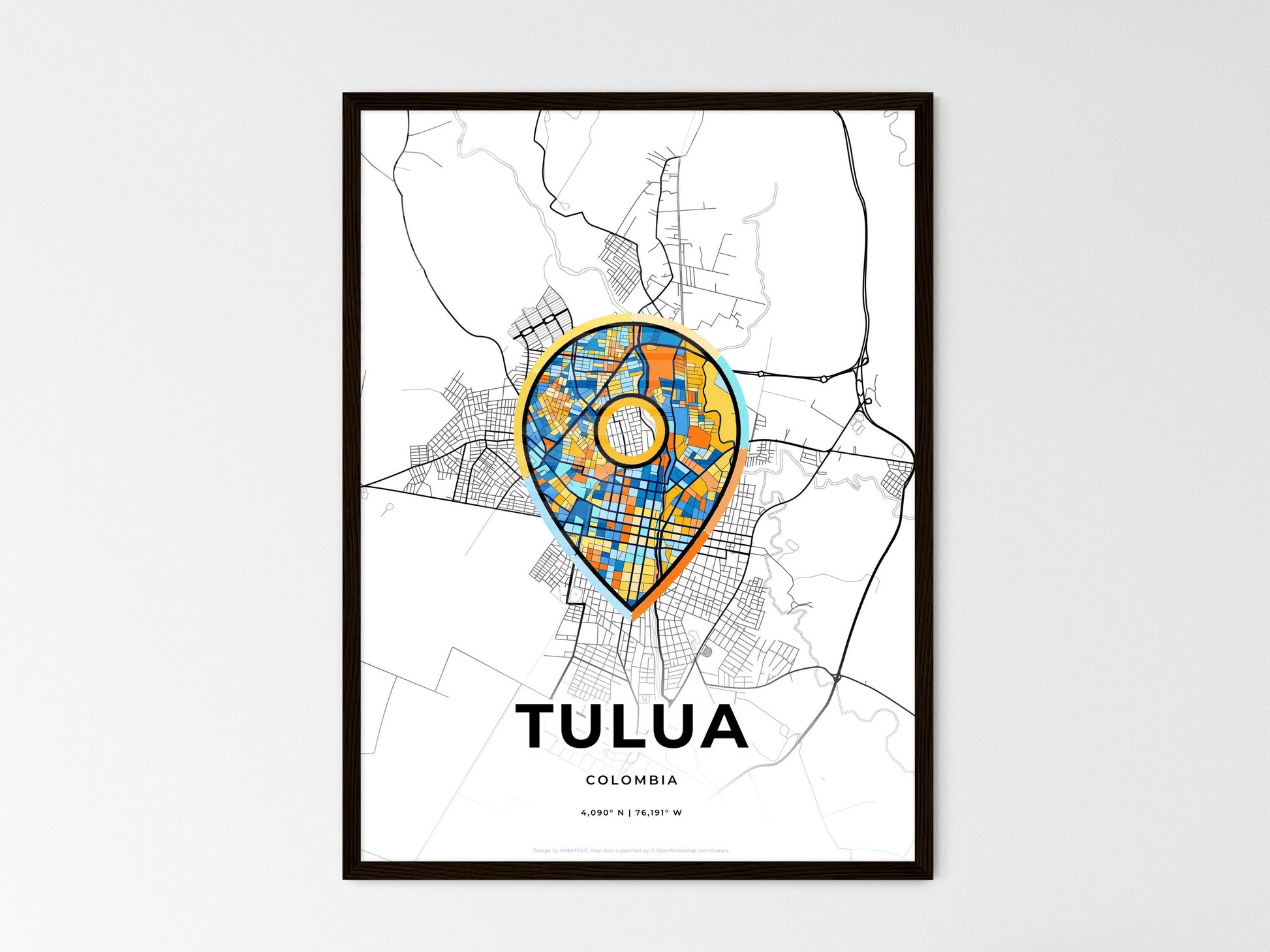 Tulua Colombia wedding art map with pointer icon