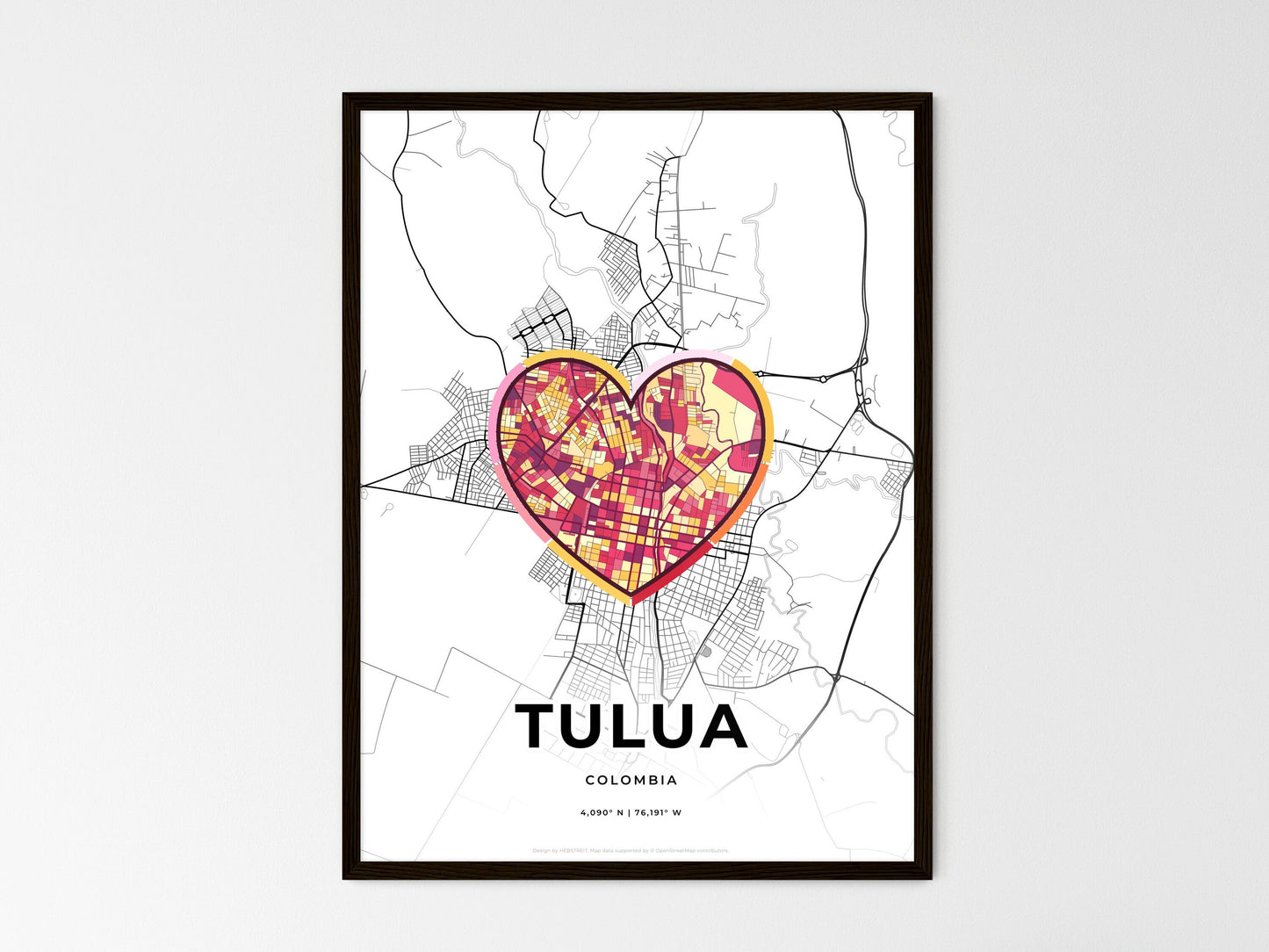 Tulua Colombia wedding art map with heart icon