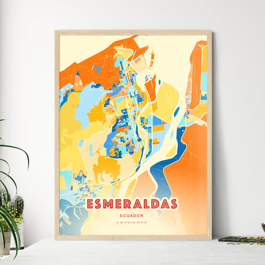 Colorful ESMERALDAS ECUADOR Fine Art Map Blue Orange