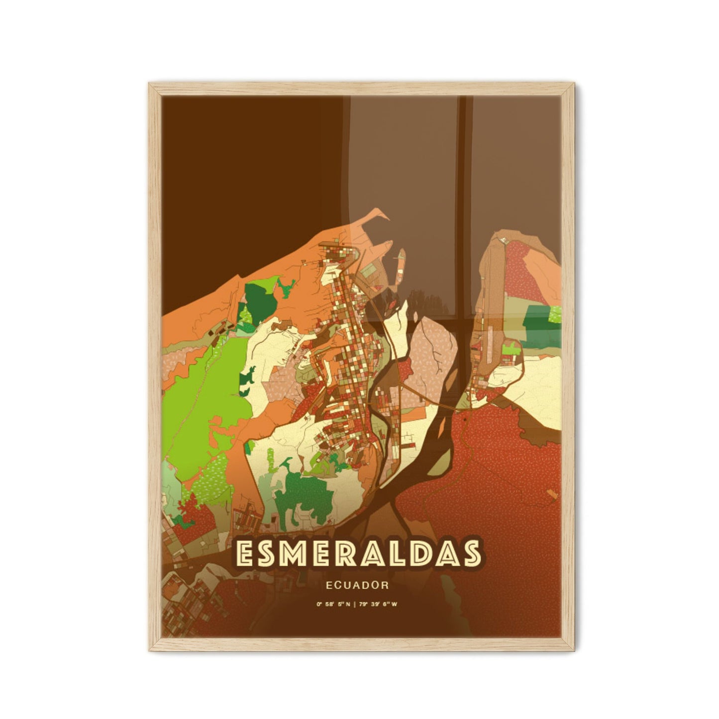 Colorful ESMERALDAS ECUADOR Fine Art Map Farmhouse