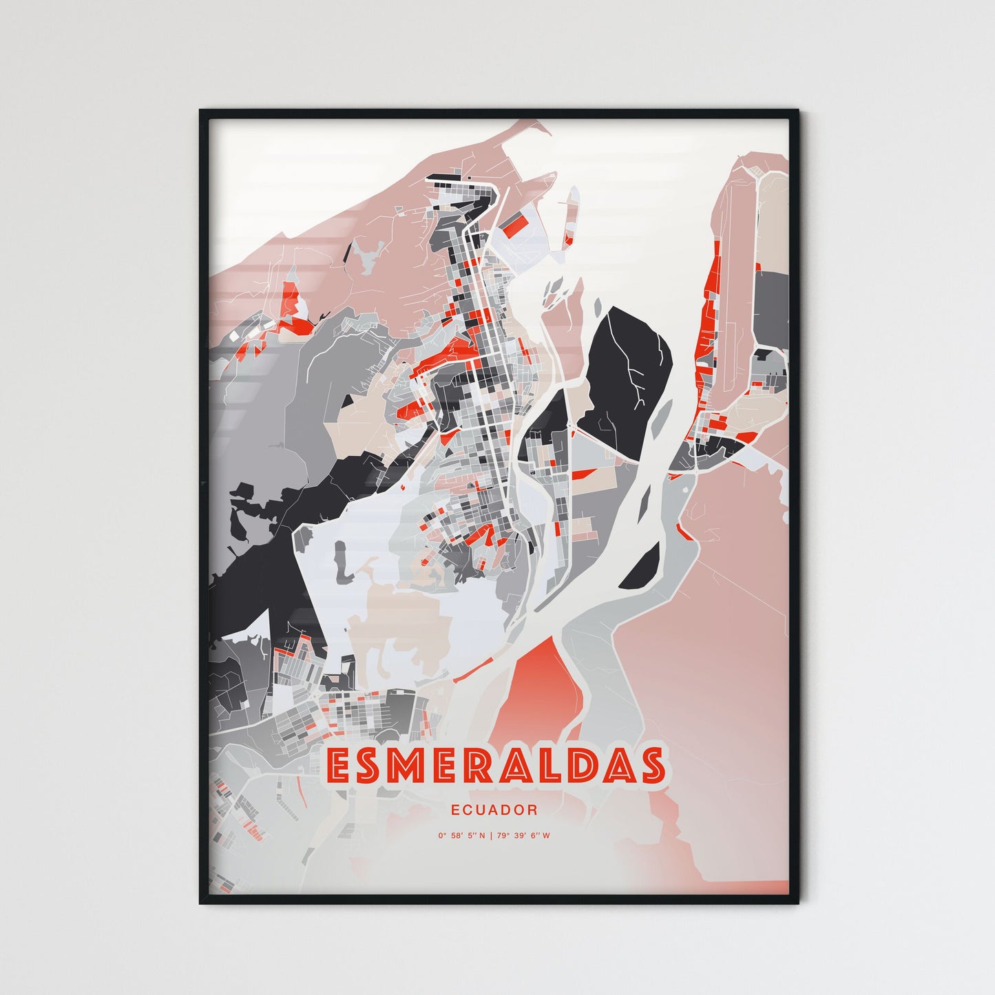 Colorful ESMERALDAS ECUADOR Fine Art Map Modern