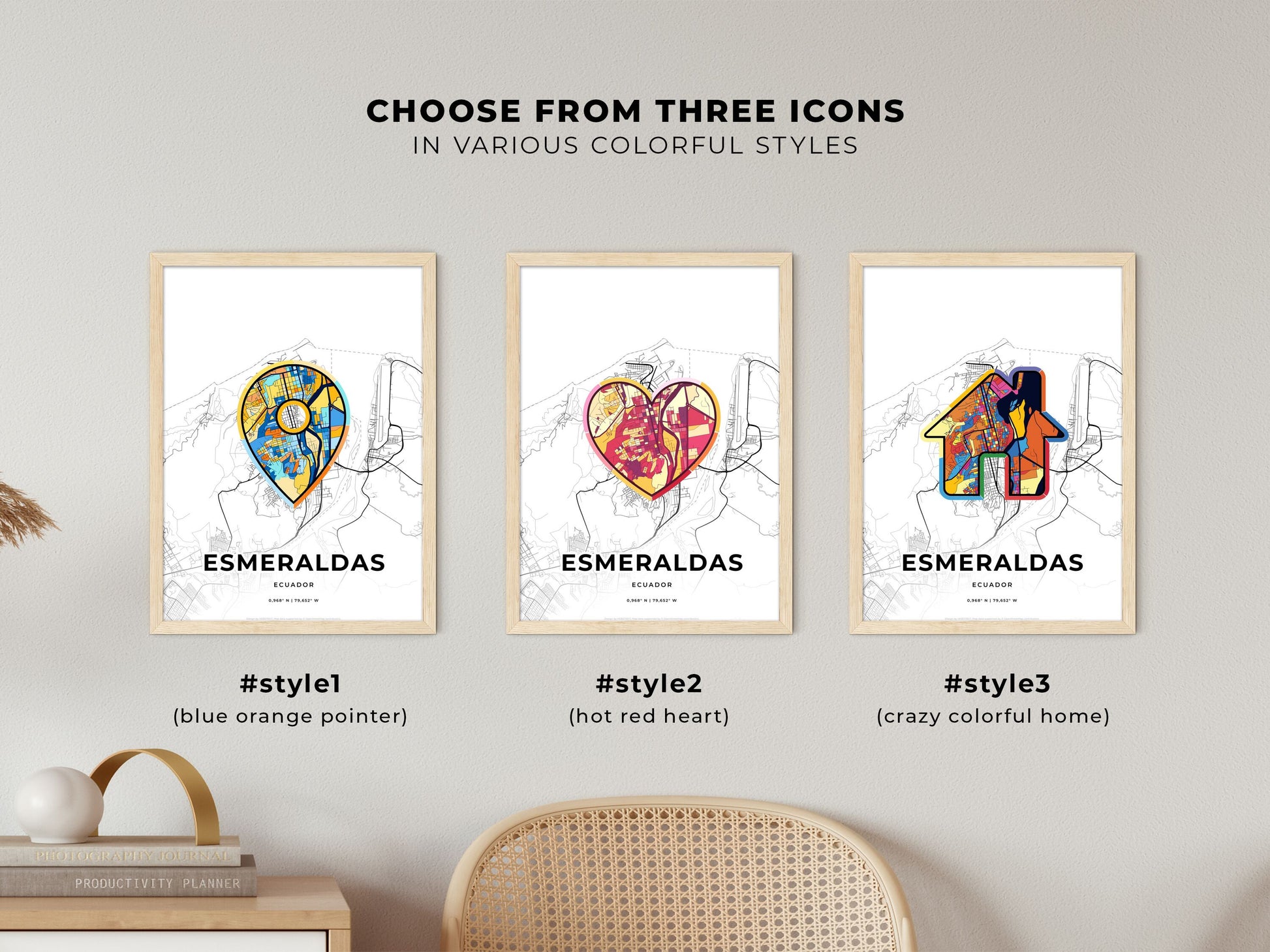 Esmeraldas Ecuador maps with colorful icons