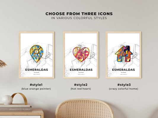 Esmeraldas Ecuador maps with colorful icons