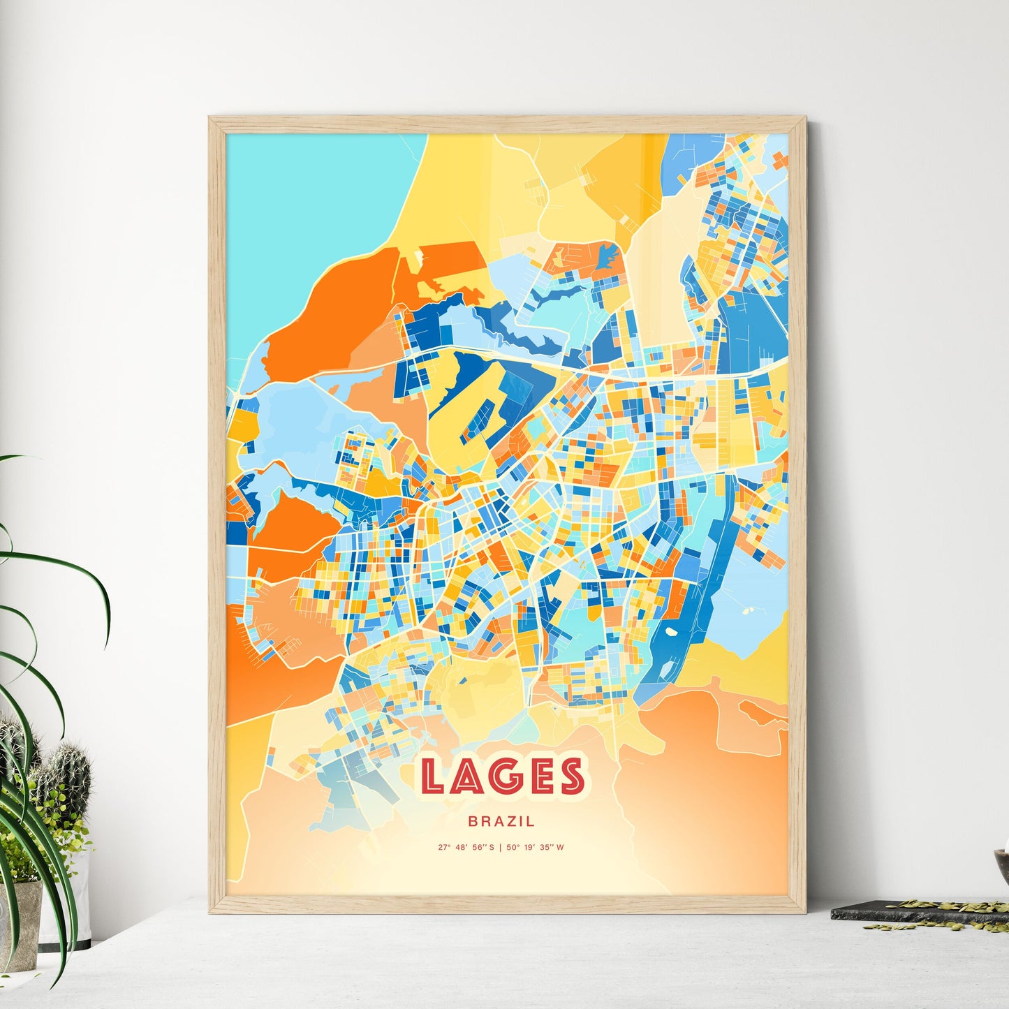 Colorful LAGES BRAZIL Fine Art Map Blue Orange