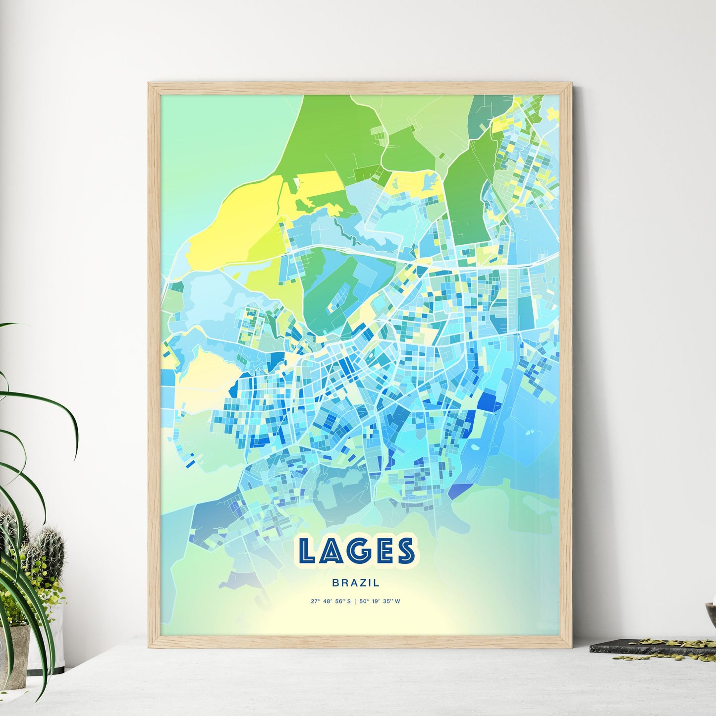 Colorful LAGES BRAZIL Fine Art Map Cool Blue