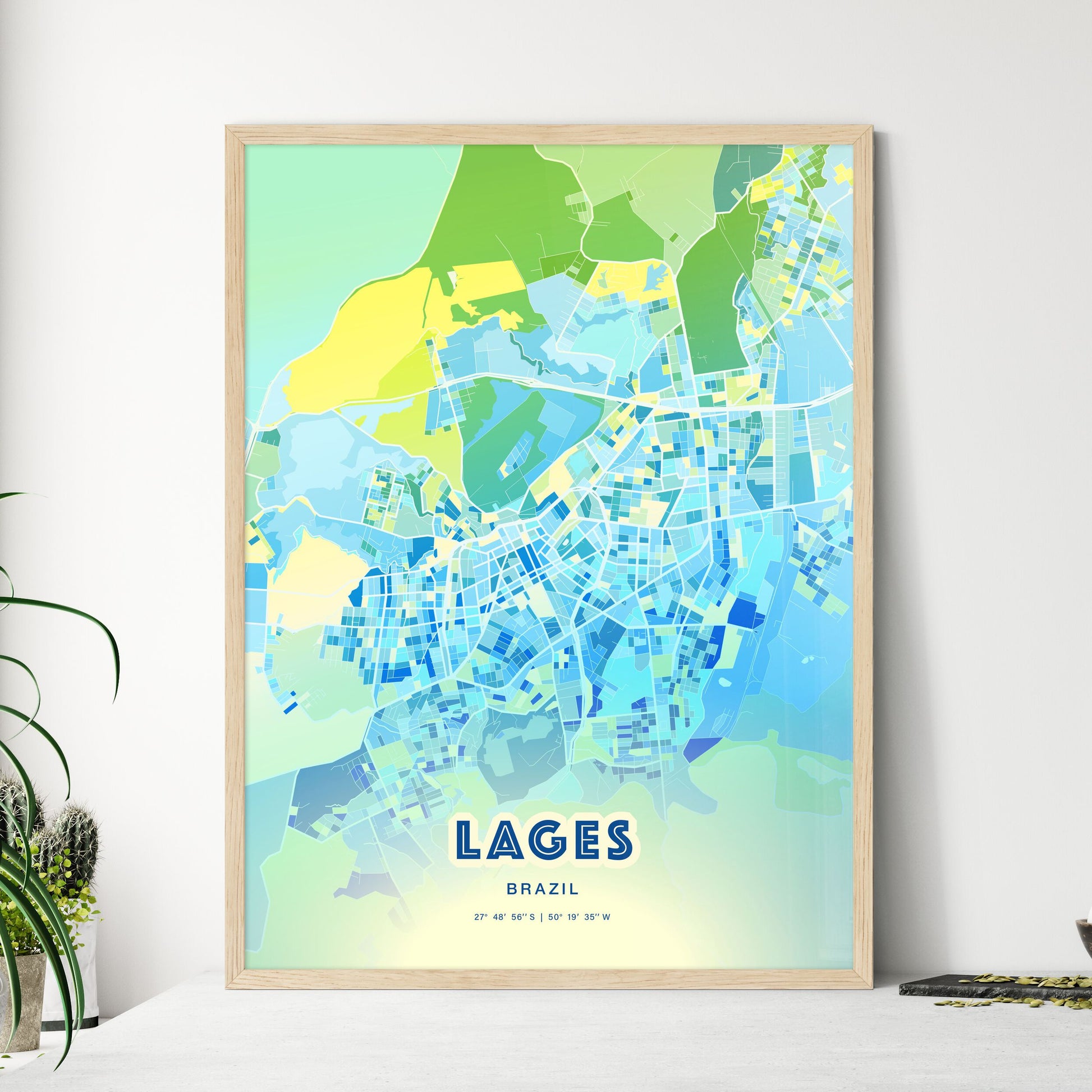 Colorful LAGES BRAZIL Fine Art Map Cool Blue