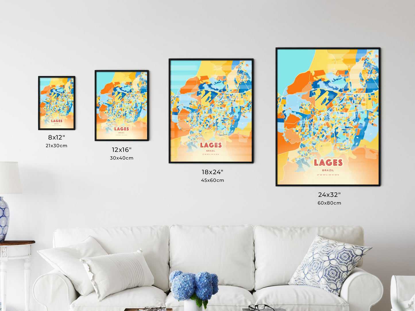 Colorful LAGES BRAZIL Fine Art Map Blue Orange