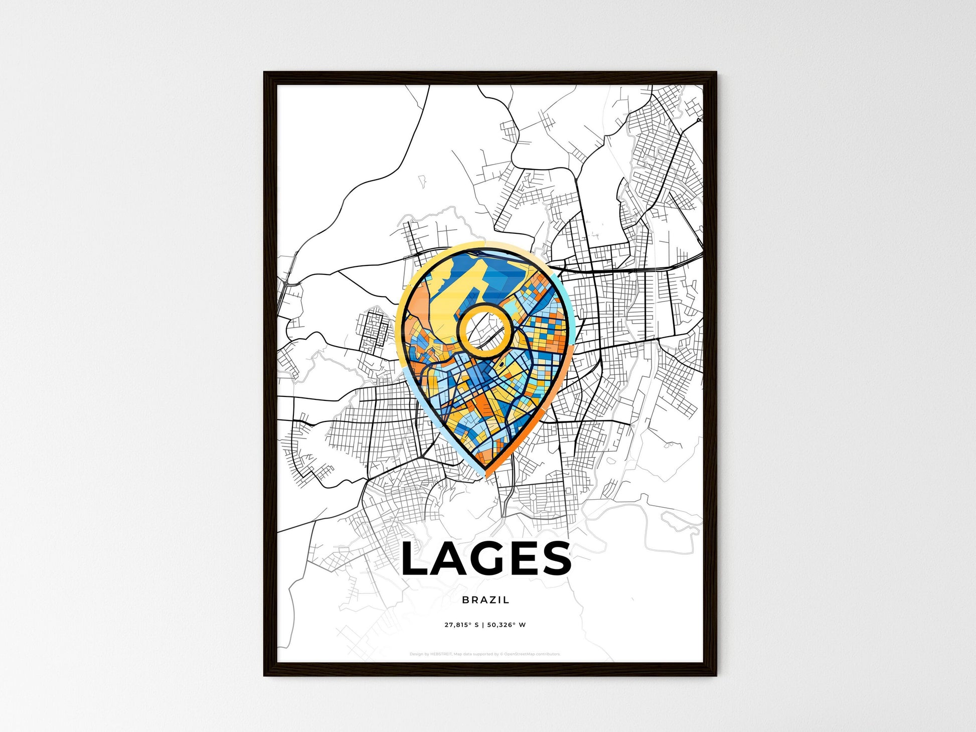 Lages Brazil wedding art map with pointer icon