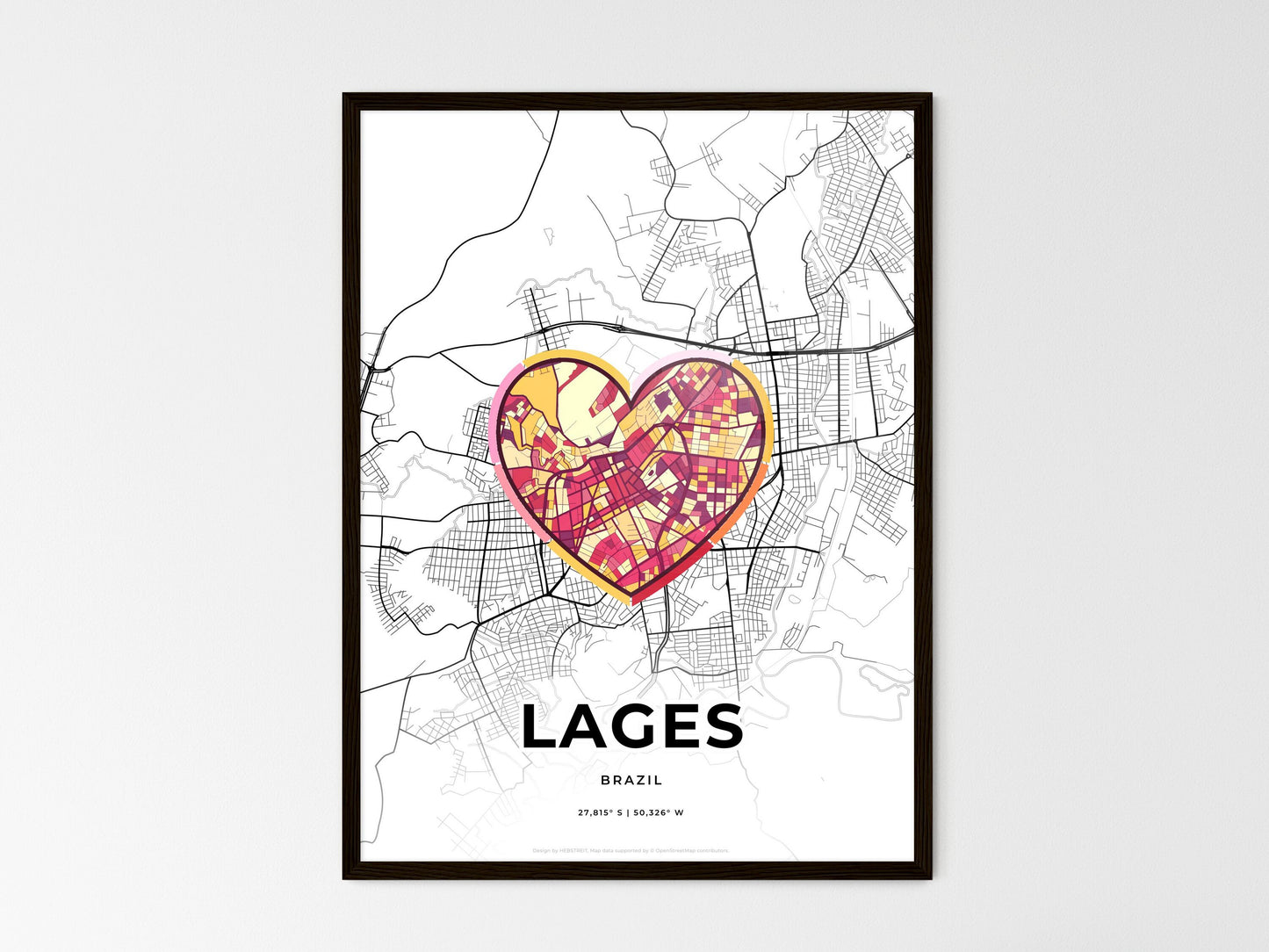 Lages Brazil wedding art map with heart icon