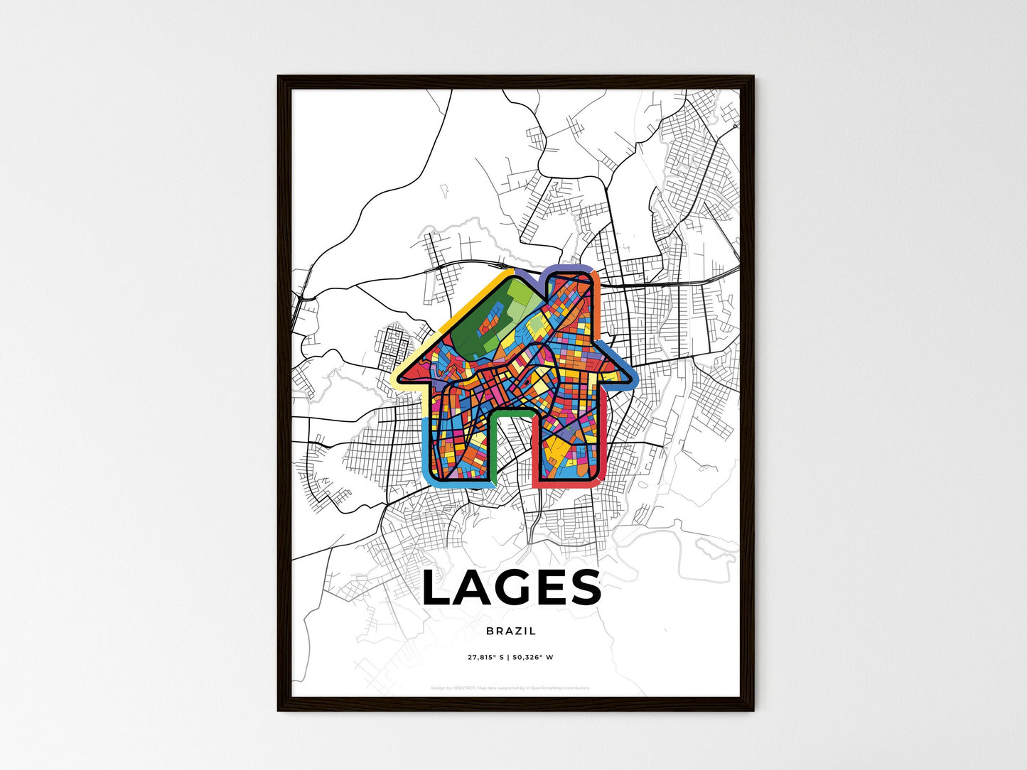 Lages Brazil wedding art map with home icon