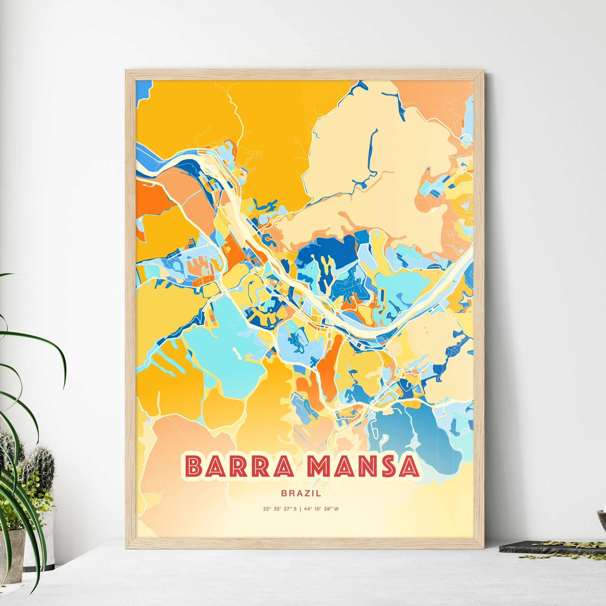 Colorful BARRA MANSA BRAZIL Fine Art Map Blue Orange