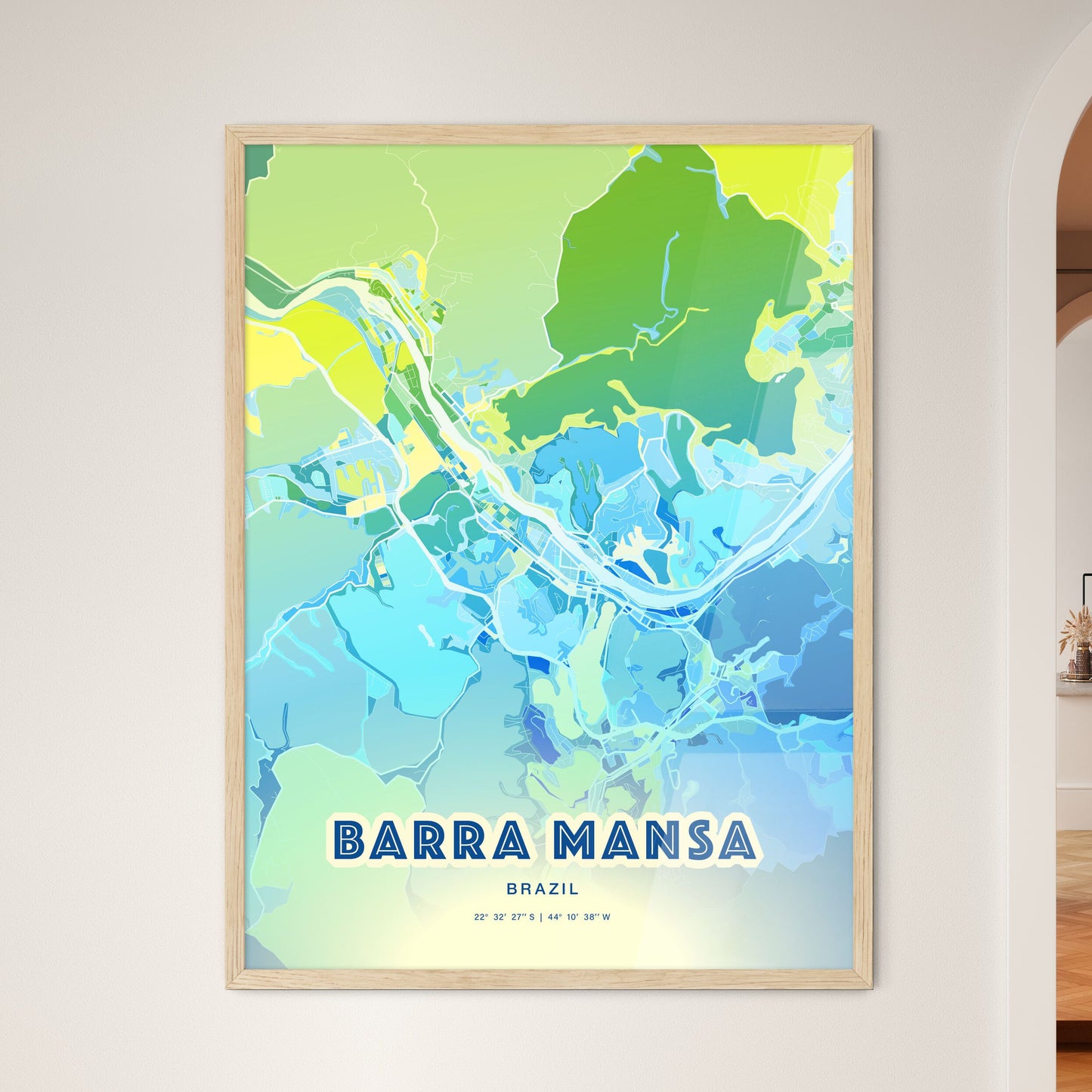 Colorful BARRA MANSA BRAZIL Fine Art Map Cool Blue