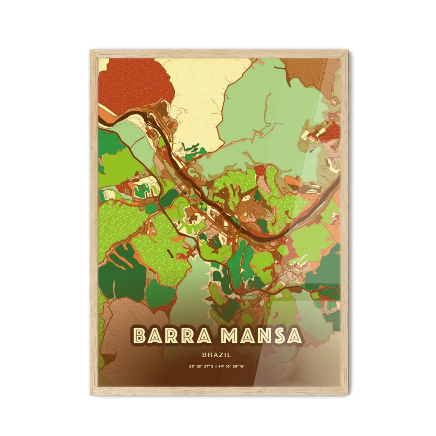 Colorful BARRA MANSA BRAZIL Fine Art Map Farmhouse