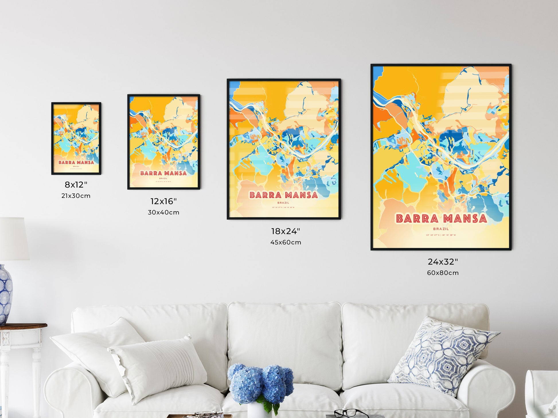 Colorful BARRA MANSA BRAZIL Fine Art Map Blue Orange