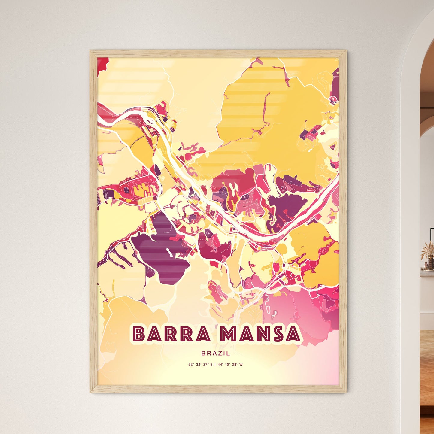 Colorful BARRA MANSA BRAZIL Fine Art Map Hot Red