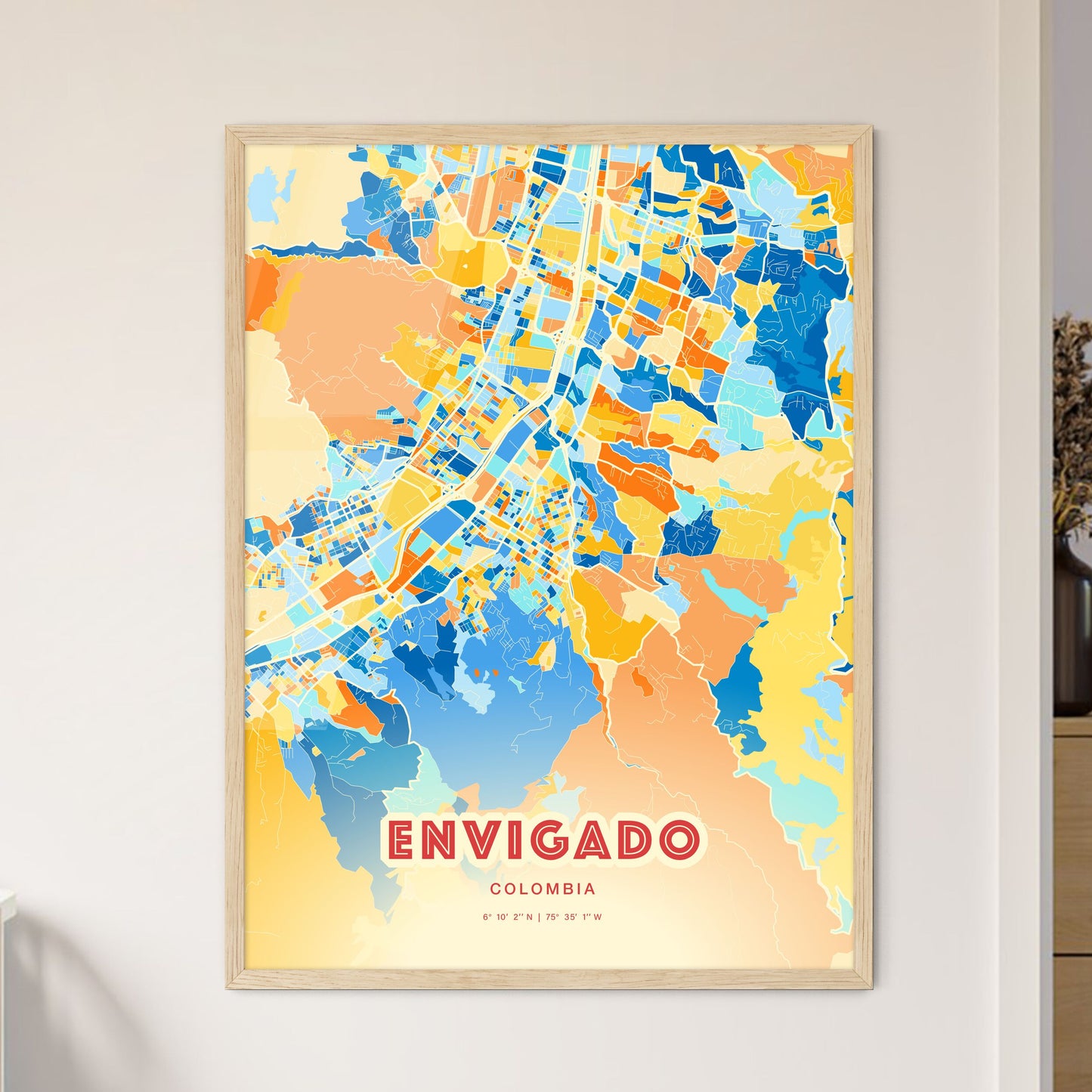 Colorful ENVIGADO COLOMBIA Fine Art Map Blue Orange