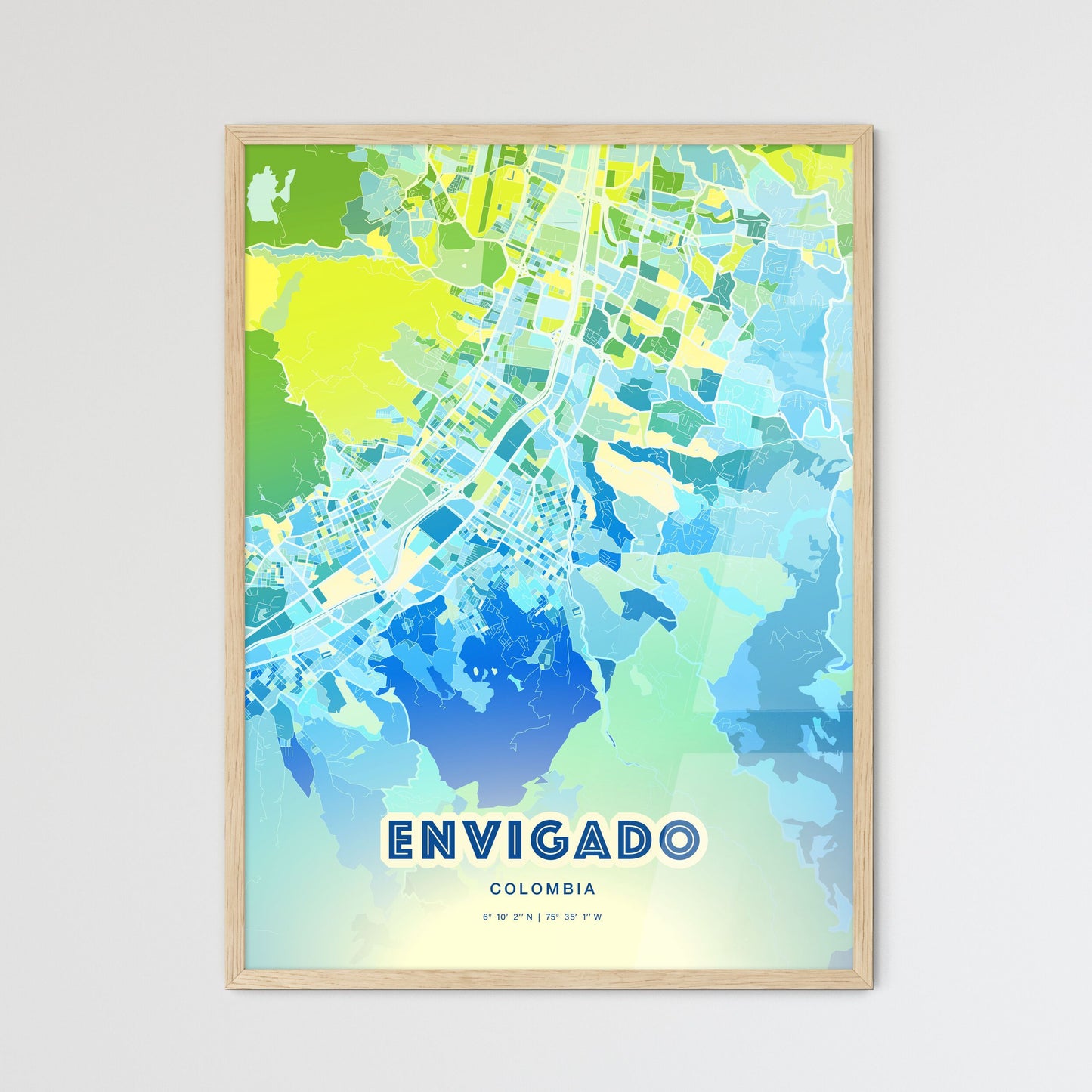 Colorful ENVIGADO COLOMBIA Fine Art Map Cool Blue