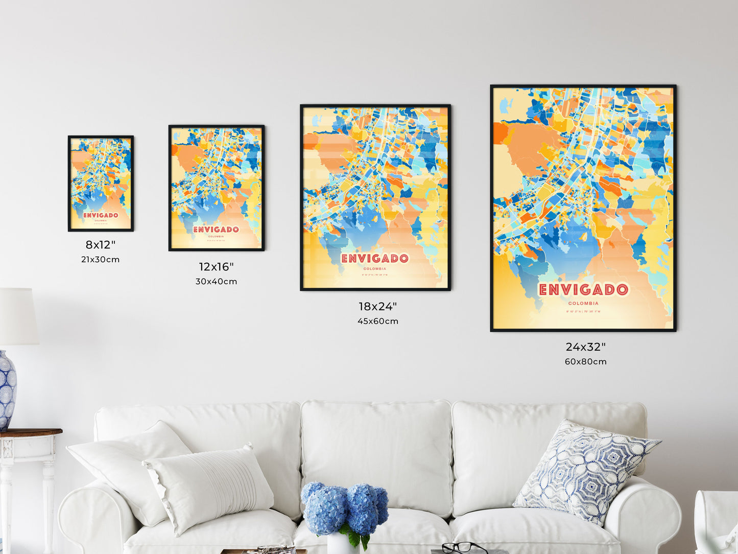 Colorful ENVIGADO COLOMBIA Fine Art Map Blue Orange