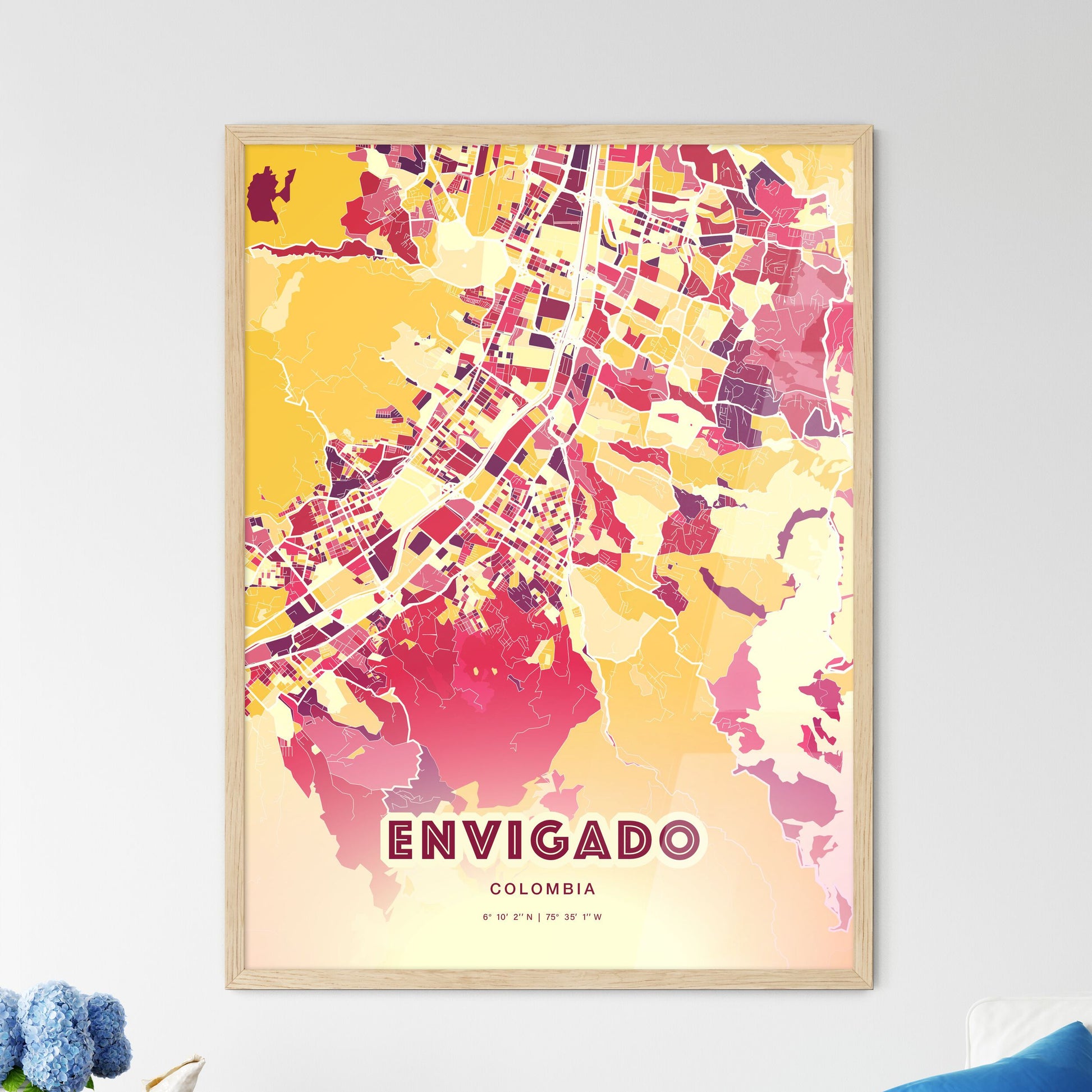 Colorful ENVIGADO COLOMBIA Fine Art Map Hot Red