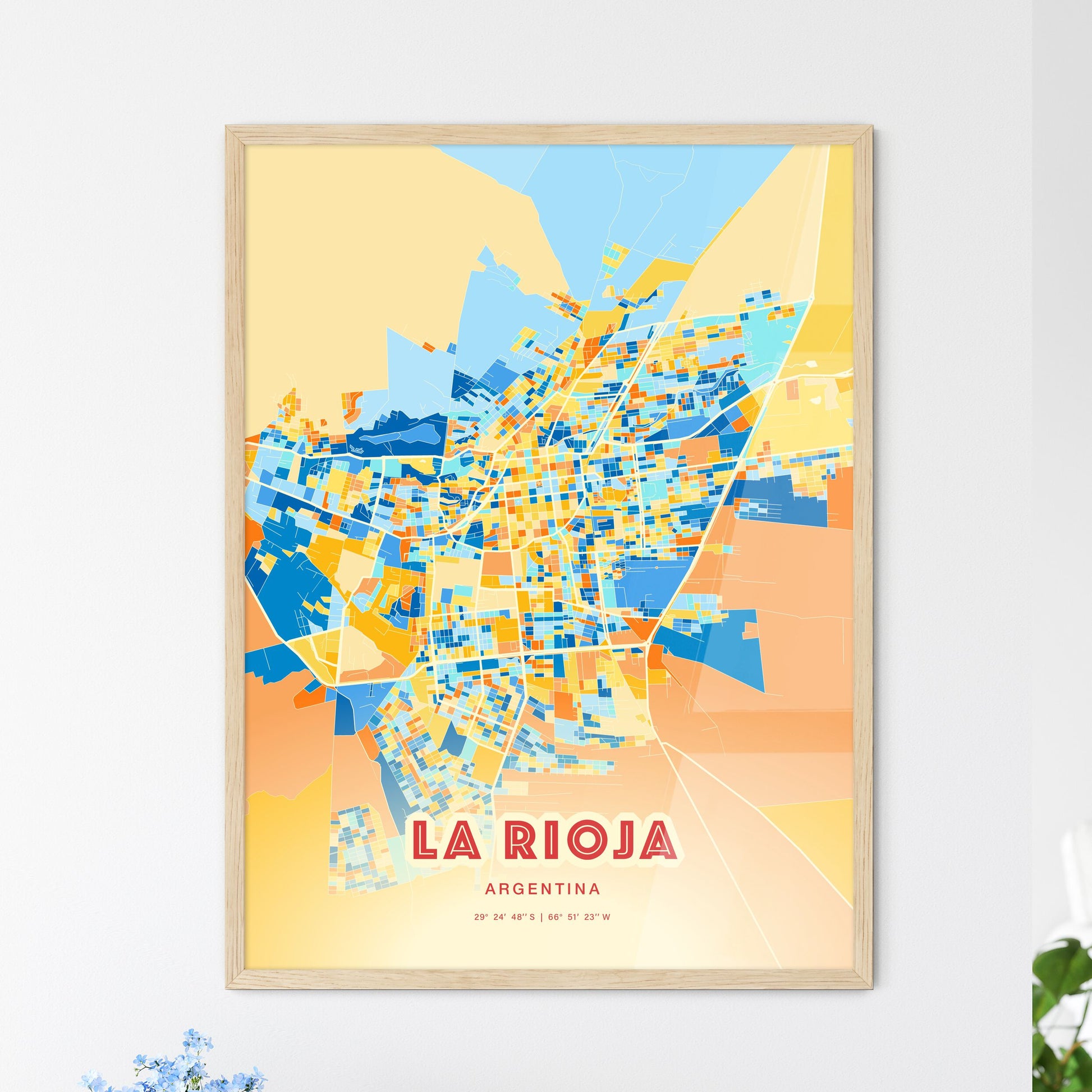 Colorful LA RIOJA ARGENTINA Fine Art Map Blue Orange