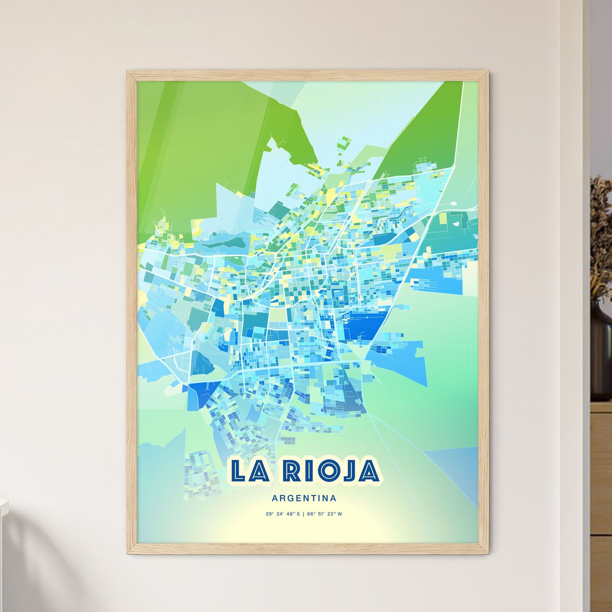 Colorful LA RIOJA ARGENTINA Fine Art Map Cool Blue