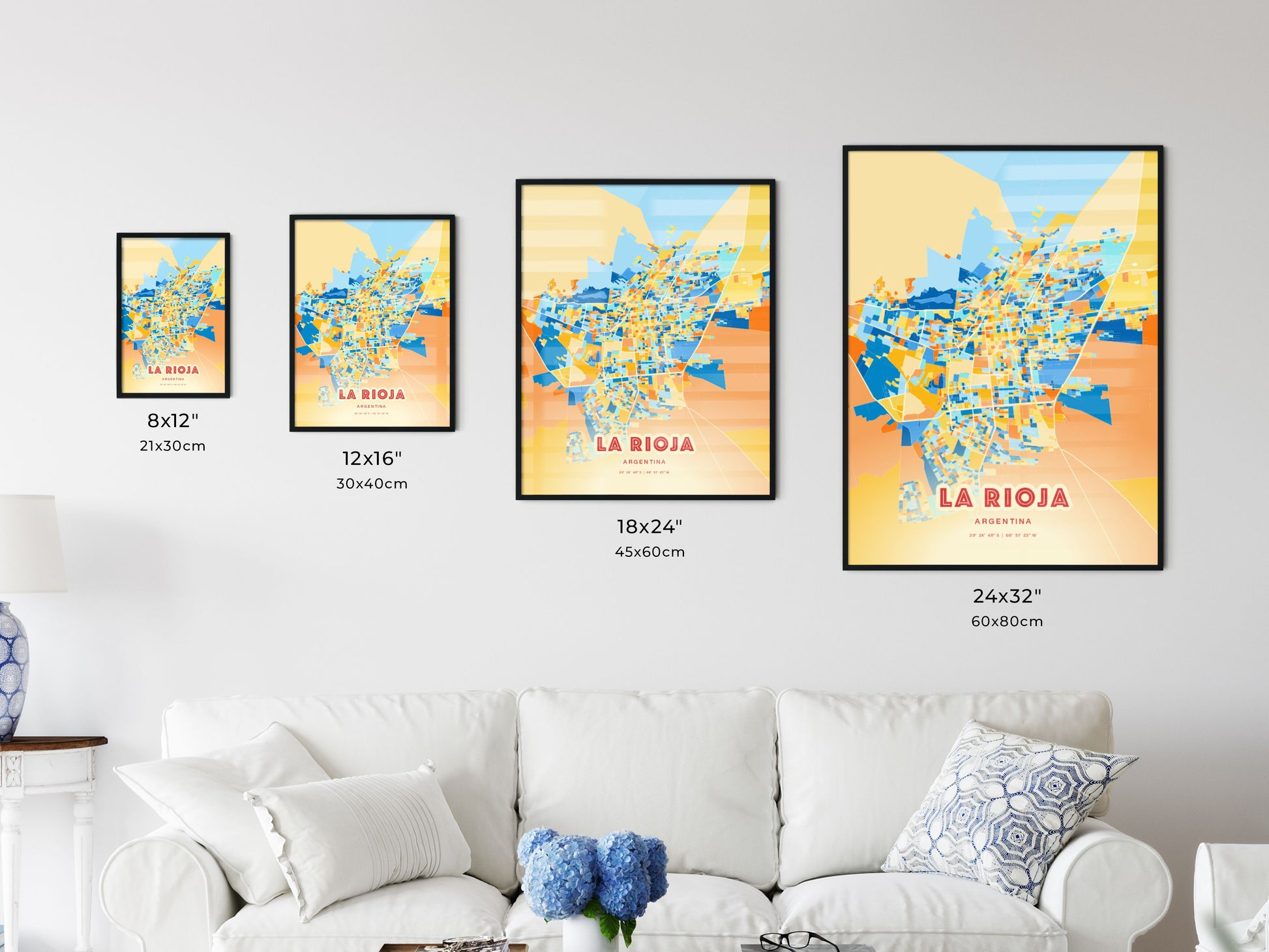 Colorful LA RIOJA ARGENTINA Fine Art Map Blue Orange