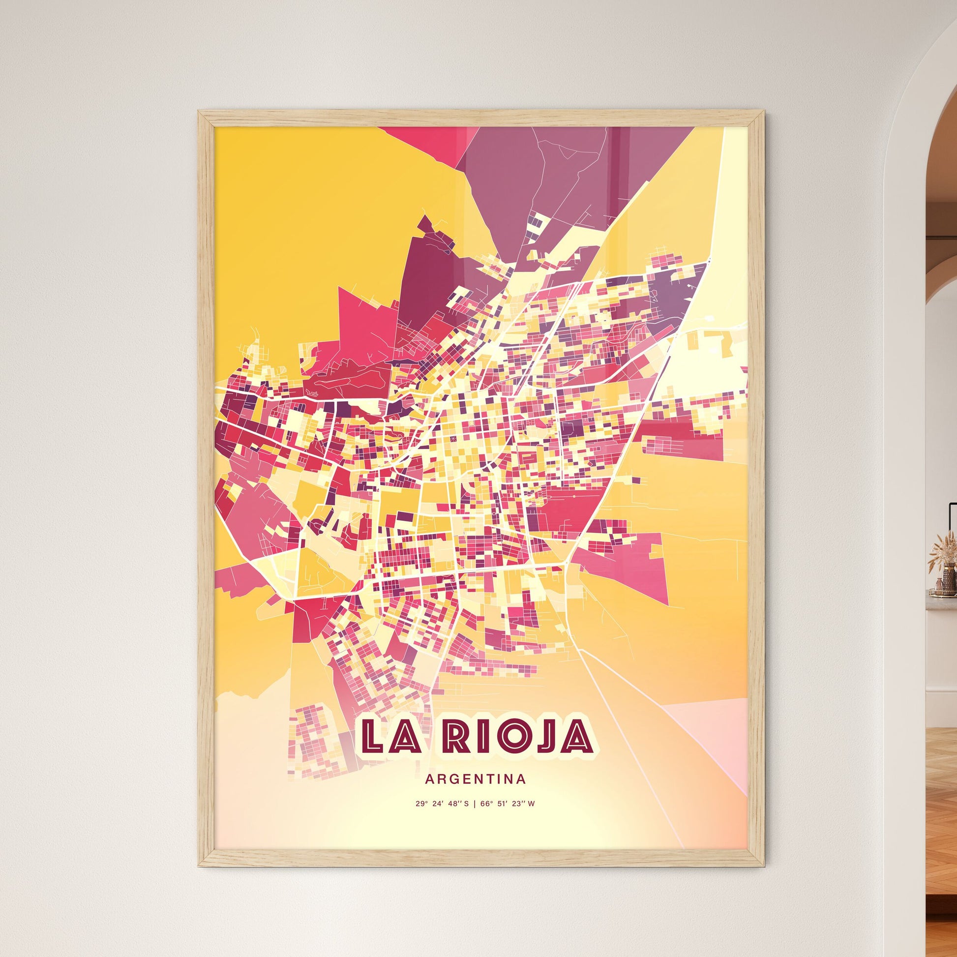 Colorful LA RIOJA ARGENTINA Fine Art Map Hot Red