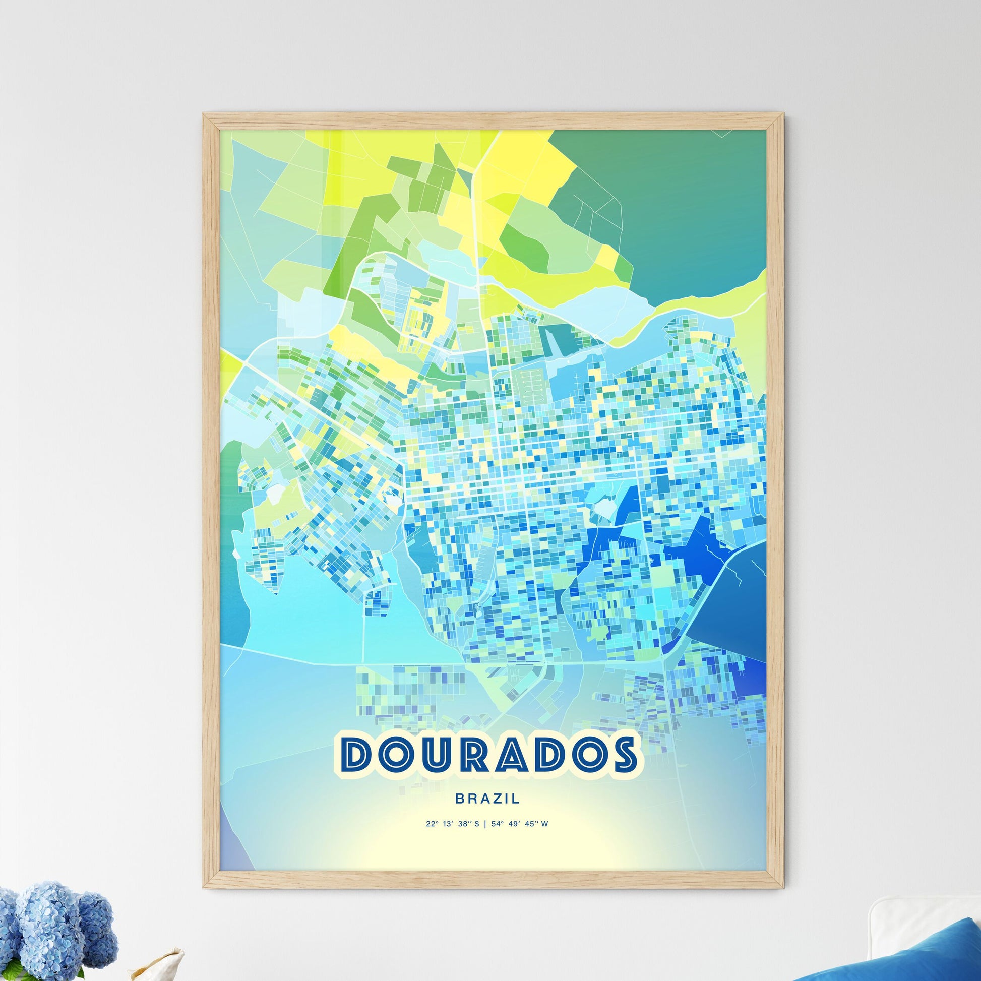 Colorful DOURADOS BRAZIL Fine Art Map Cool Blue