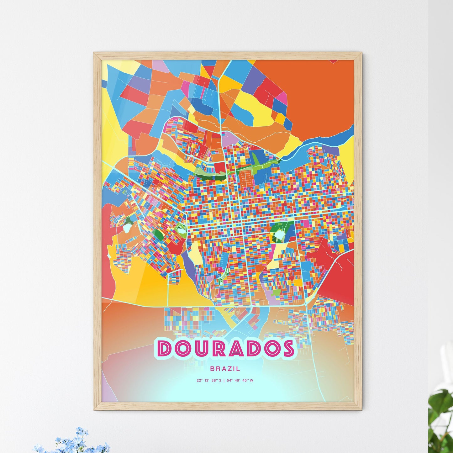 Colorful DOURADOS BRAZIL Fine Art Map Crazy Colors