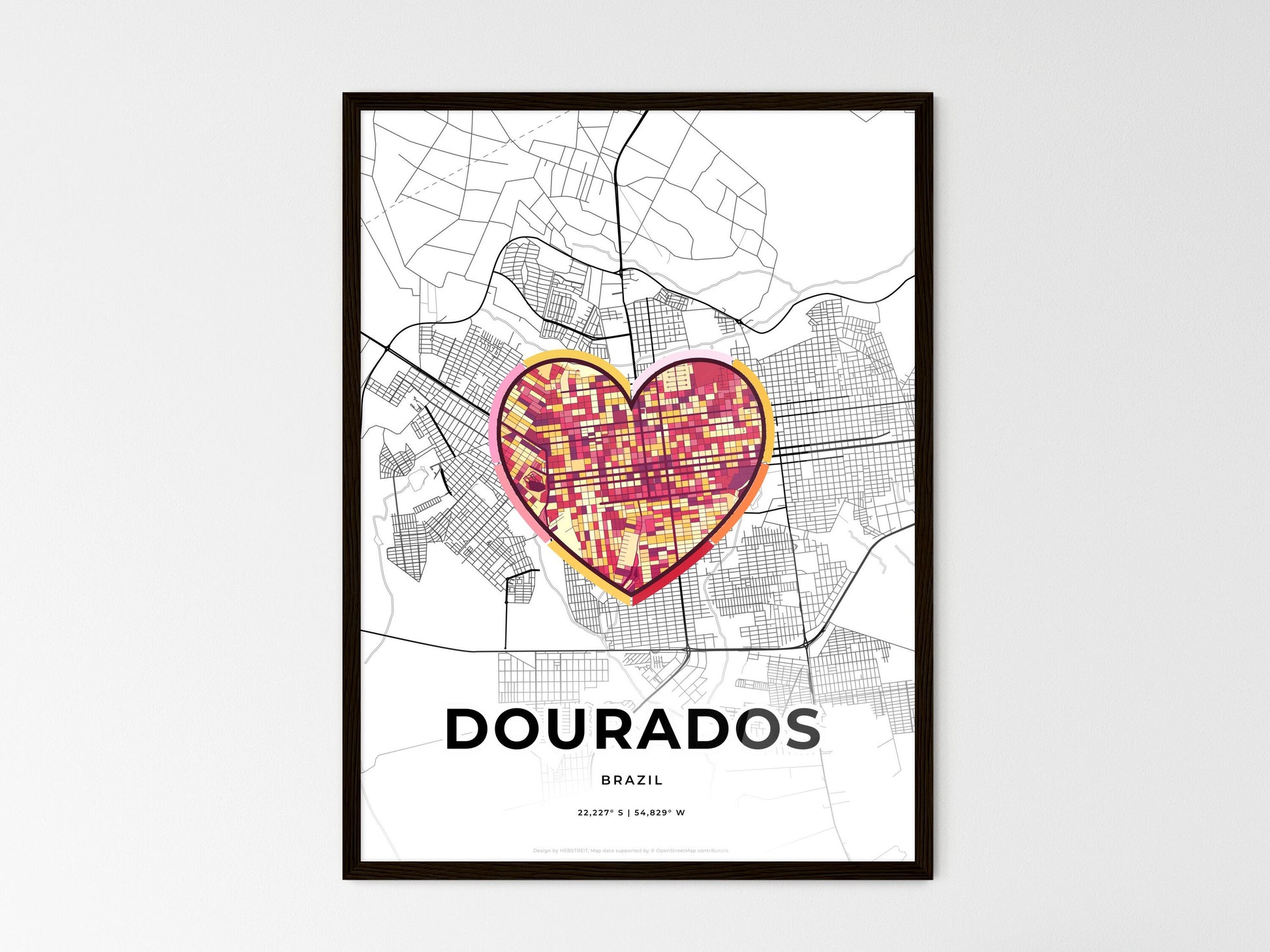 Dourados Brazil wedding art map with heart icon