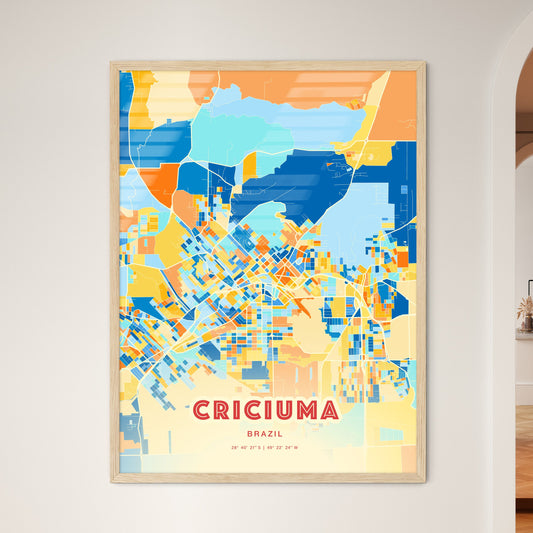 Colorful CRICIUMA BRAZIL Fine Art Map Blue Orange