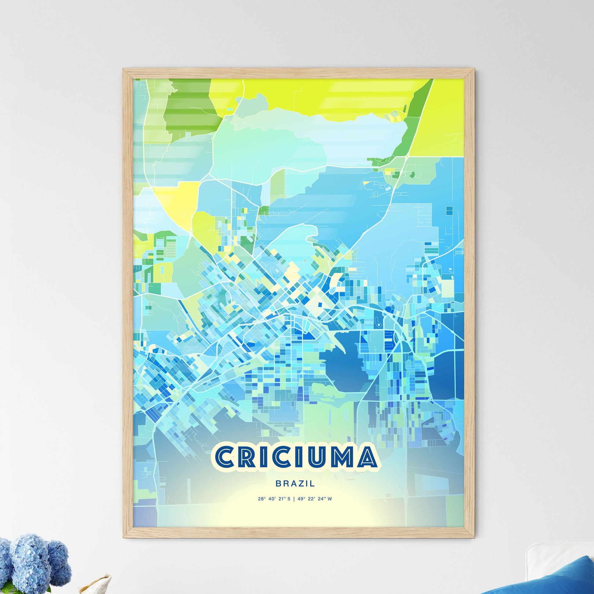 Colorful CRICIUMA BRAZIL Fine Art Map Cool Blue