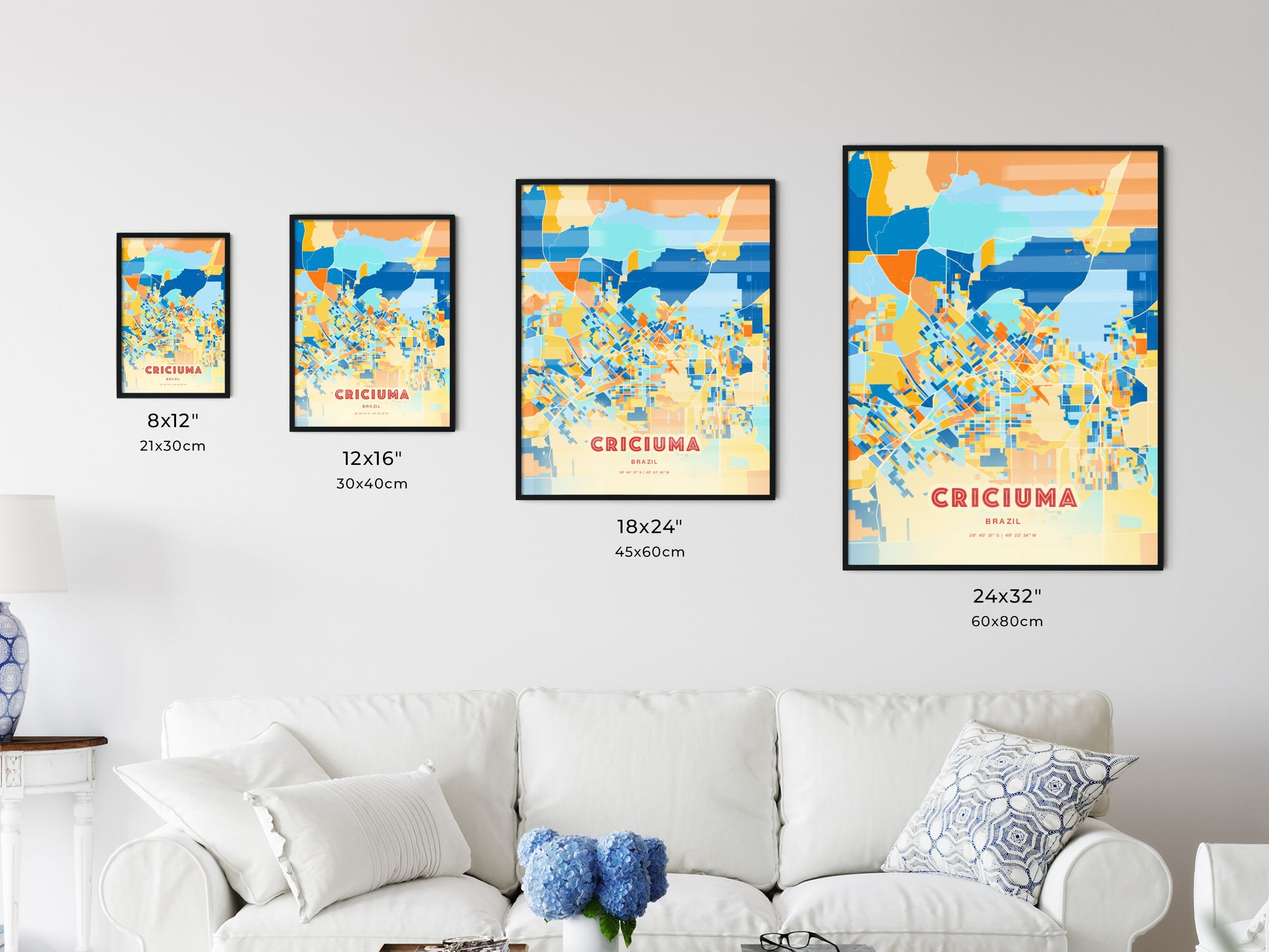 Colorful CRICIUMA BRAZIL Fine Art Map Blue Orange