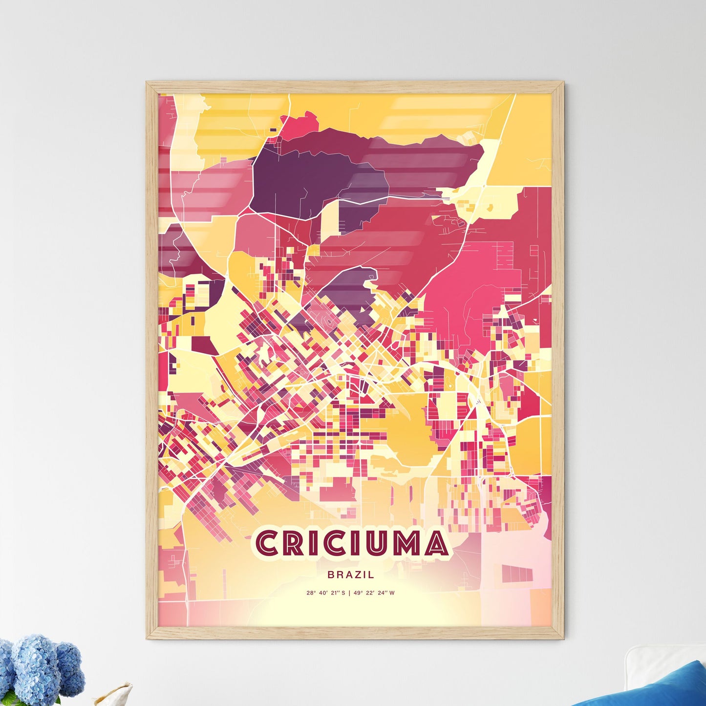 Colorful CRICIUMA BRAZIL Fine Art Map Hot Red