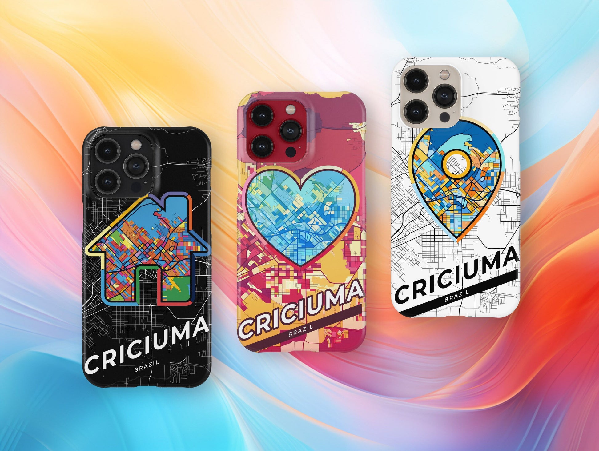 Criciuma Brazil slim phone case with colorful icon. Birthday, wedding or housewarming gift. Couple match cases.