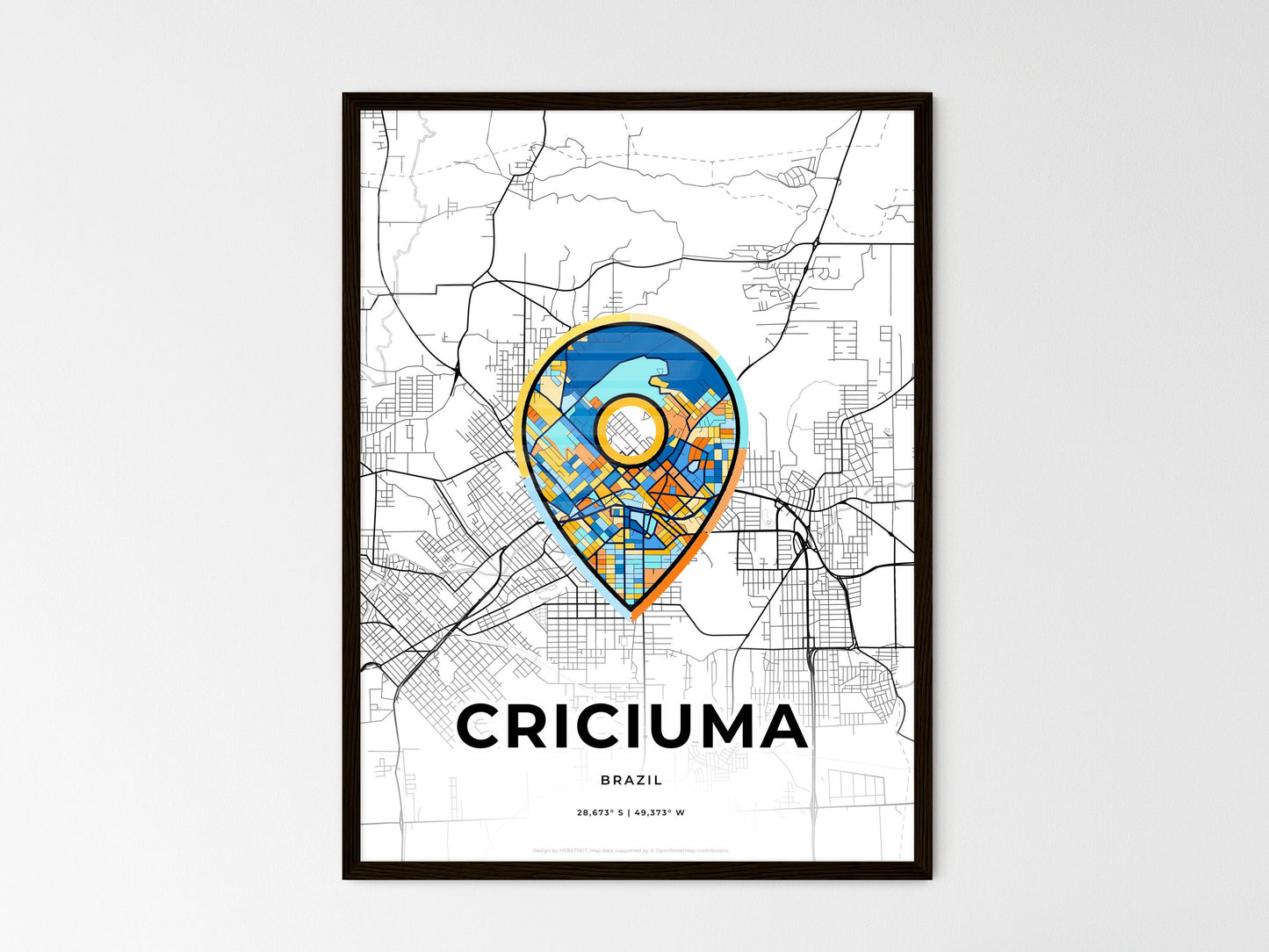 Criciuma Brazil wedding art map with pointer icon