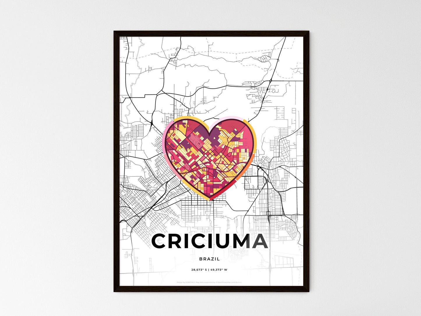 Criciuma Brazil wedding art map with heart icon