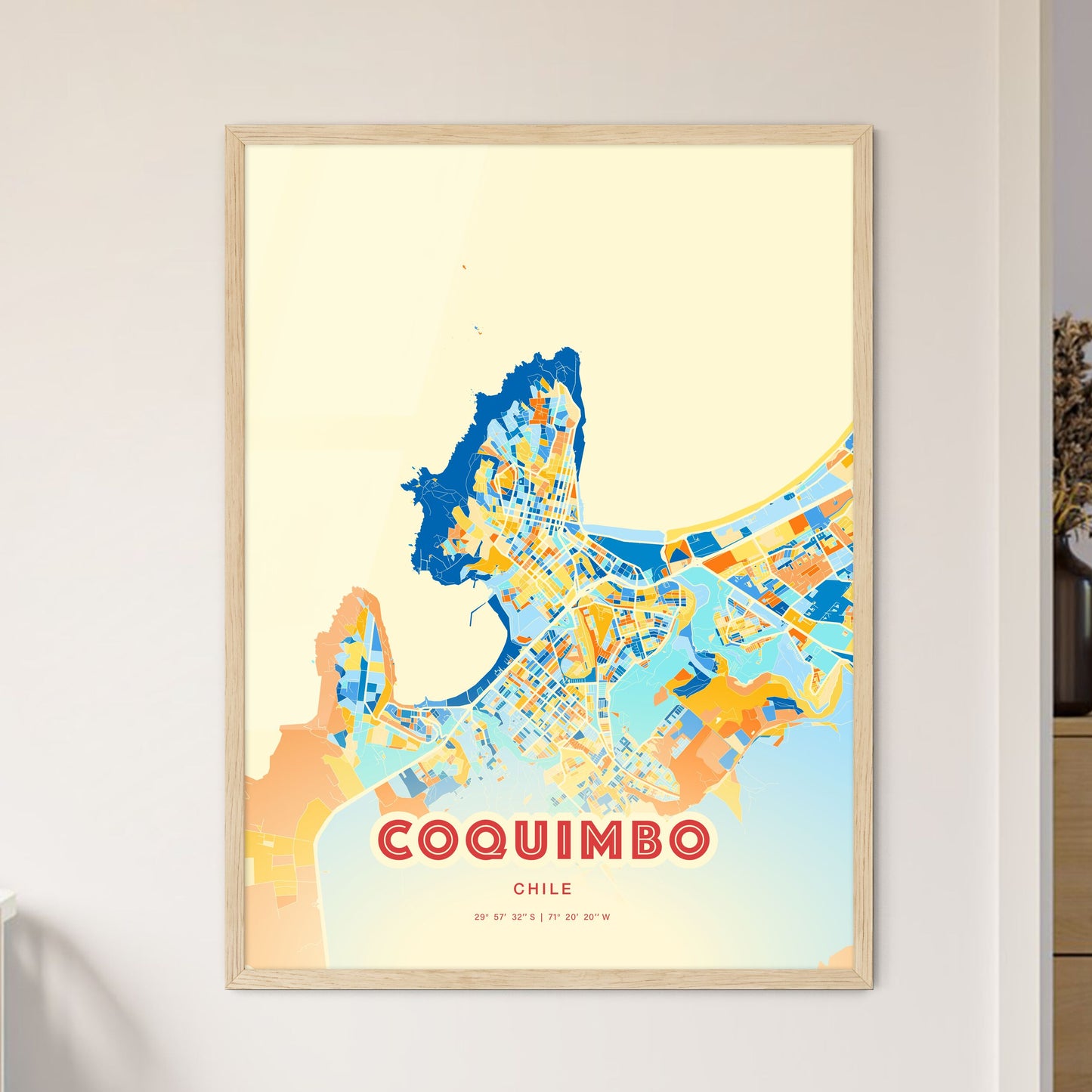 Colorful COQUIMBO CHILE Fine Art Map Blue Orange