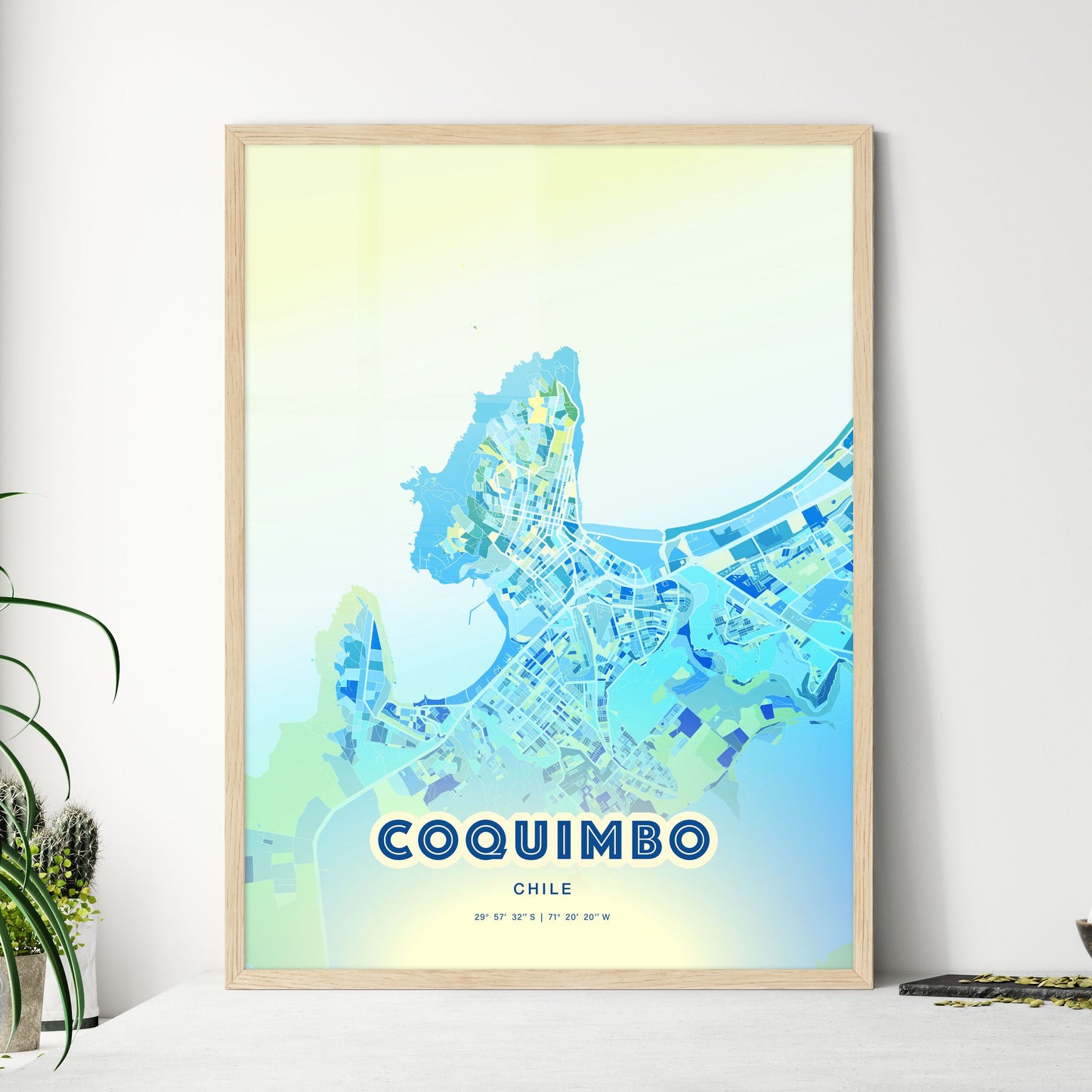 Colorful COQUIMBO CHILE Fine Art Map Cool Blue