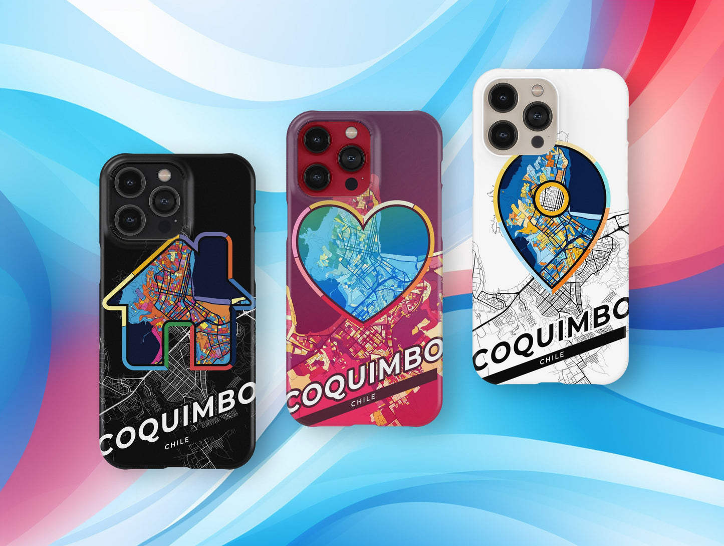 Coquimbo Chile slim phone case with colorful icon. Birthday, wedding or housewarming gift. Couple match cases.