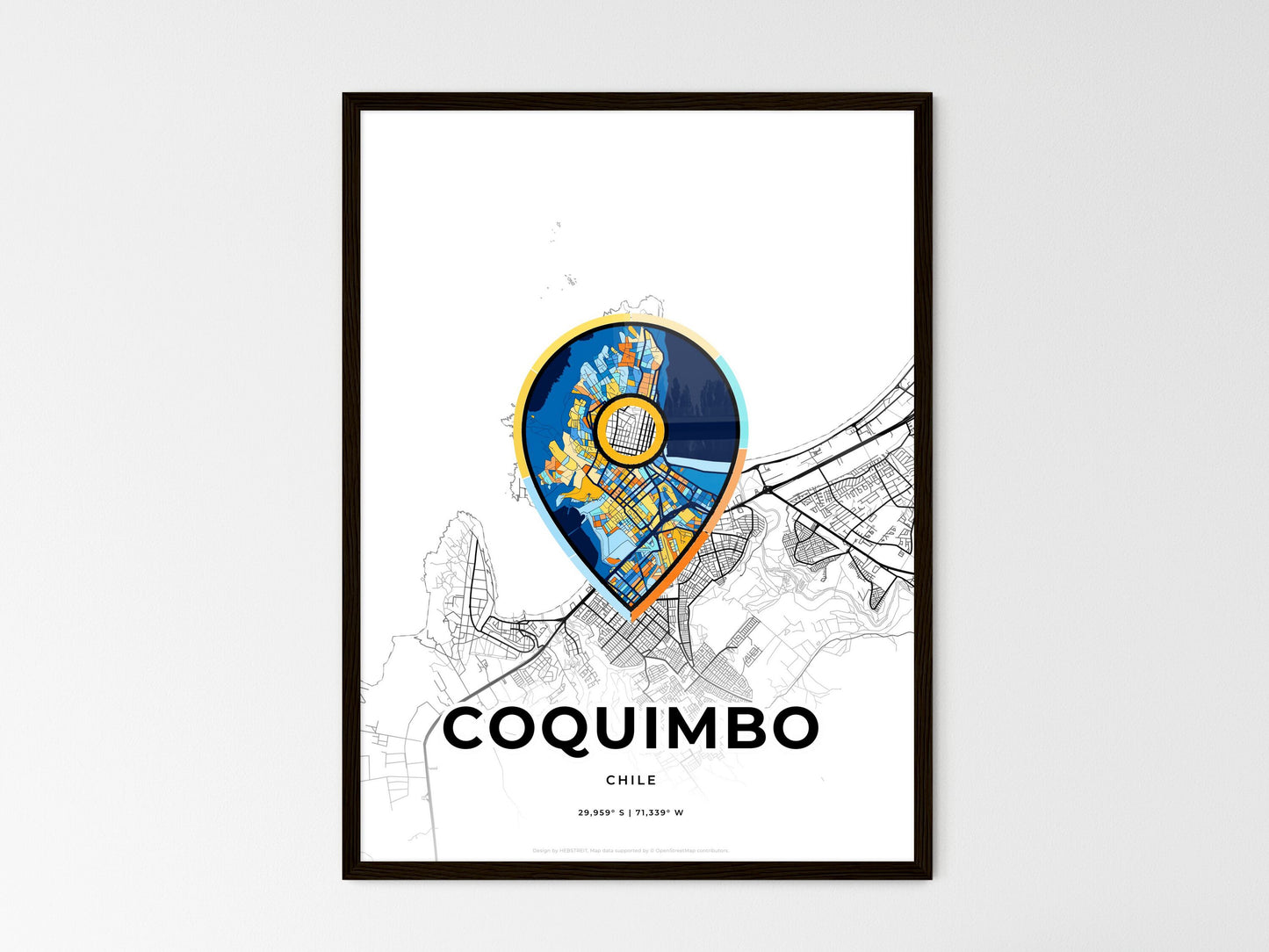 Coquimbo Chile wedding art map with pointer icon