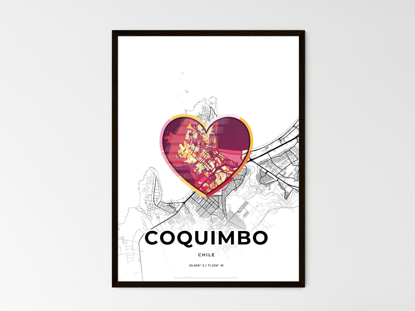 Coquimbo Chile wedding art map with heart icon