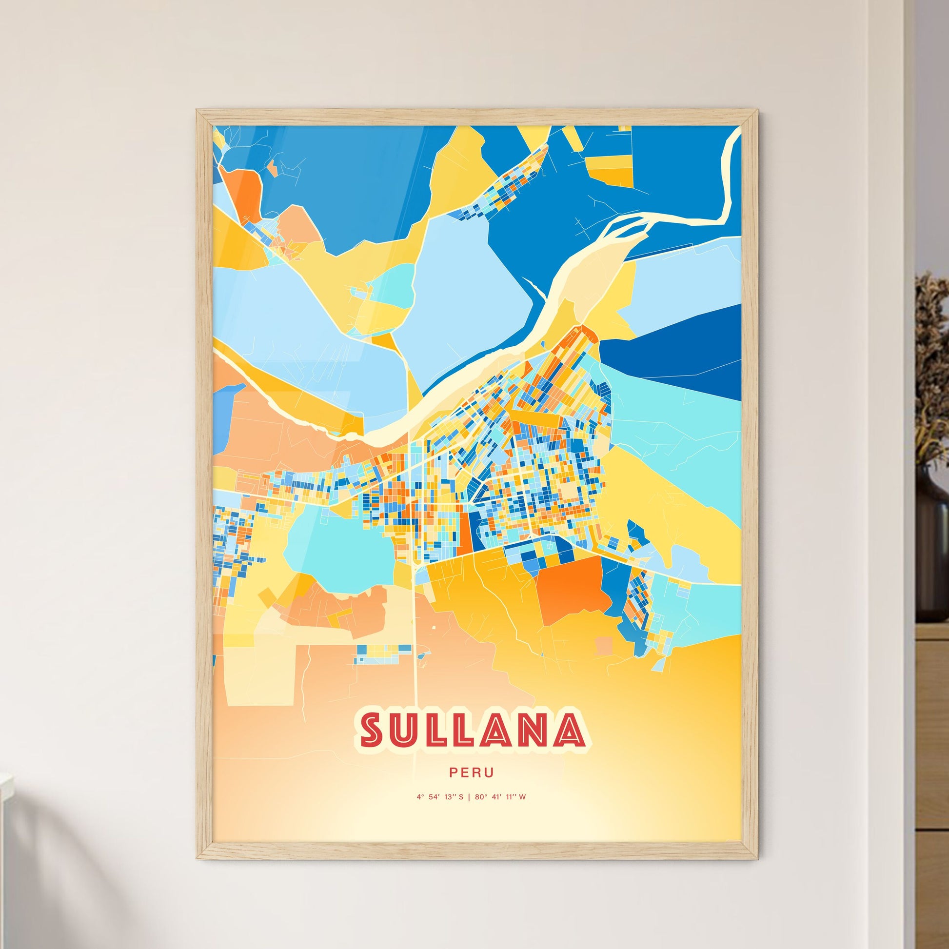 Colorful SULLANA PERU Fine Art Map Blue Orange