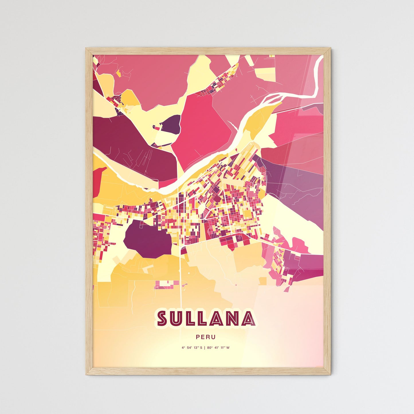 Colorful SULLANA PERU Fine Art Map Hot Red