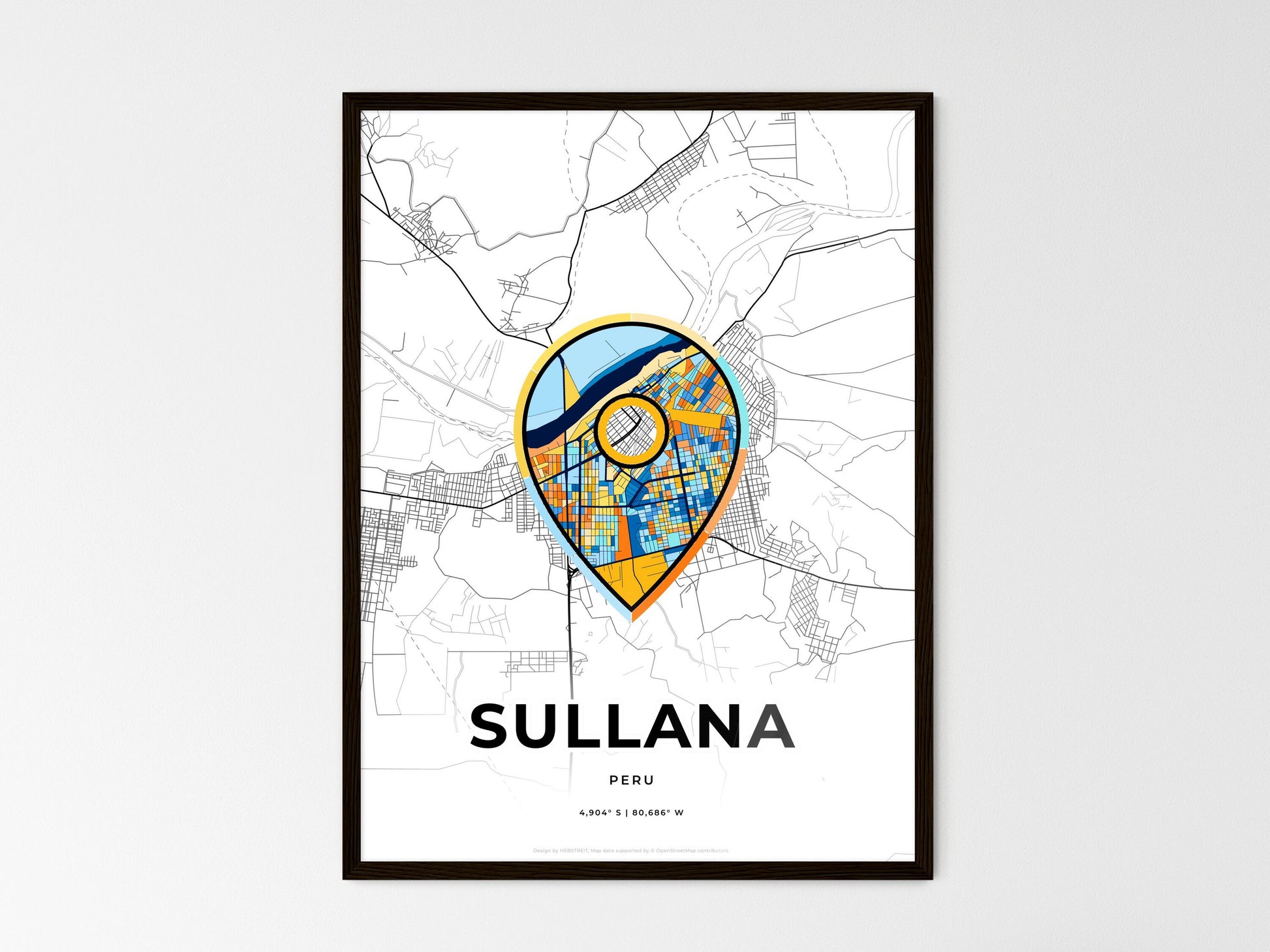 Sullana Peru wedding art map with pointer icon