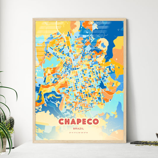 Colorful CHAPECO BRAZIL Fine Art Map Blue Orange