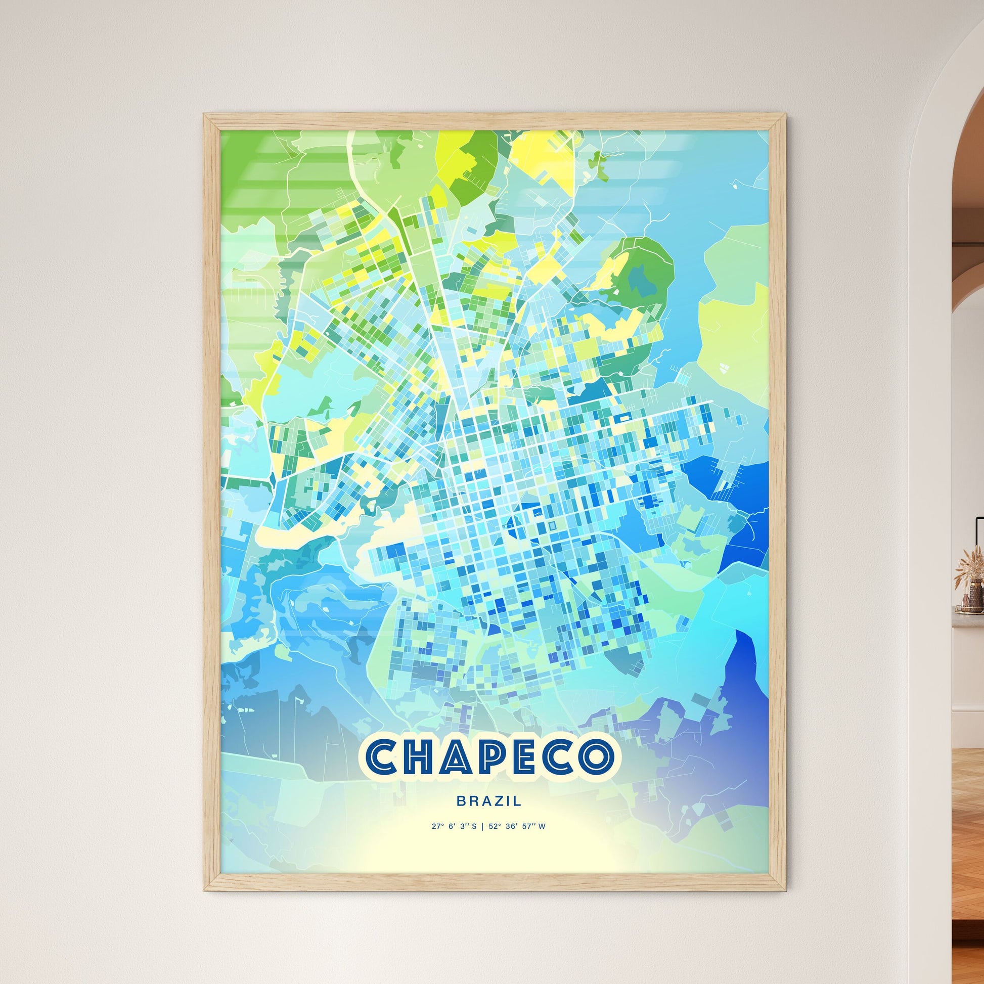 Colorful CHAPECO BRAZIL Fine Art Map Cool Blue