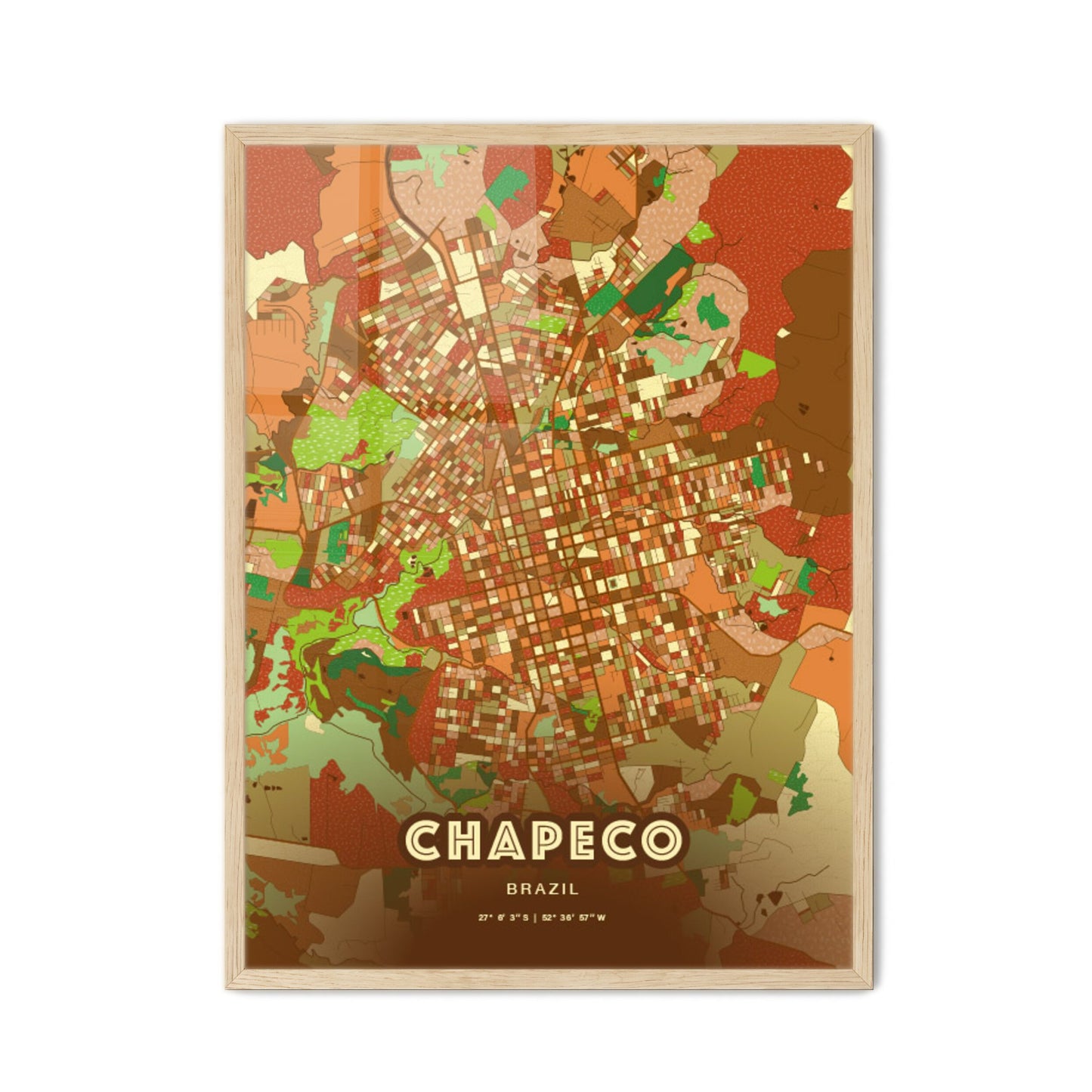 Colorful CHAPECO BRAZIL Fine Art Map Farmhouse