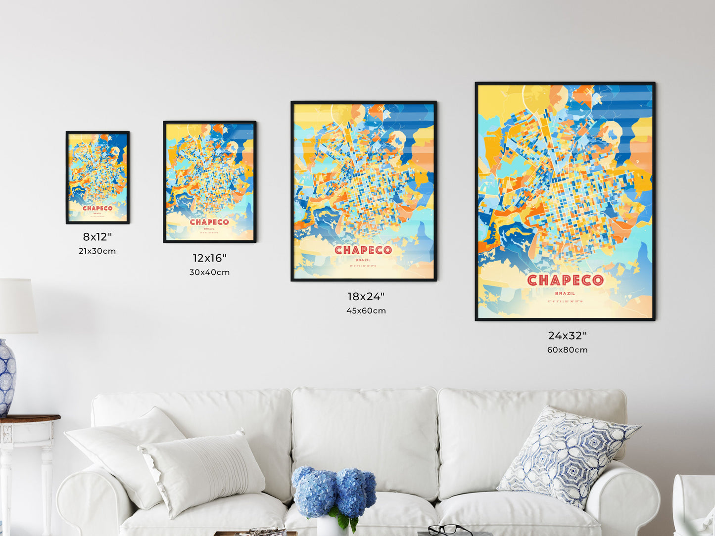 Colorful CHAPECO BRAZIL Fine Art Map Blue Orange